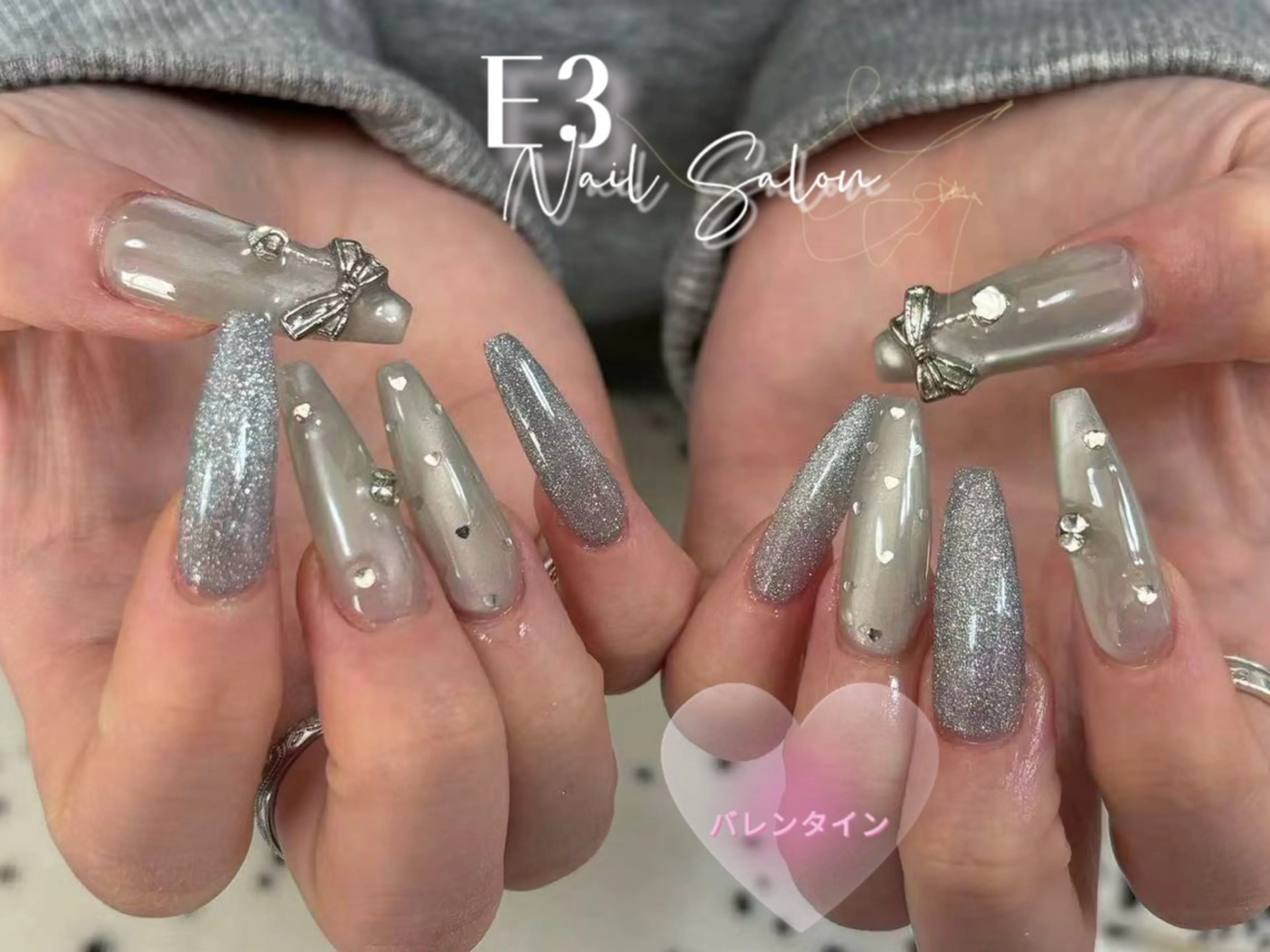 ネイル フレンチネイル ジェルネイル ガラスフレンチ グラデーション キラキラネイル ハンドネイル E3 Nail Salonのネイルデザイン