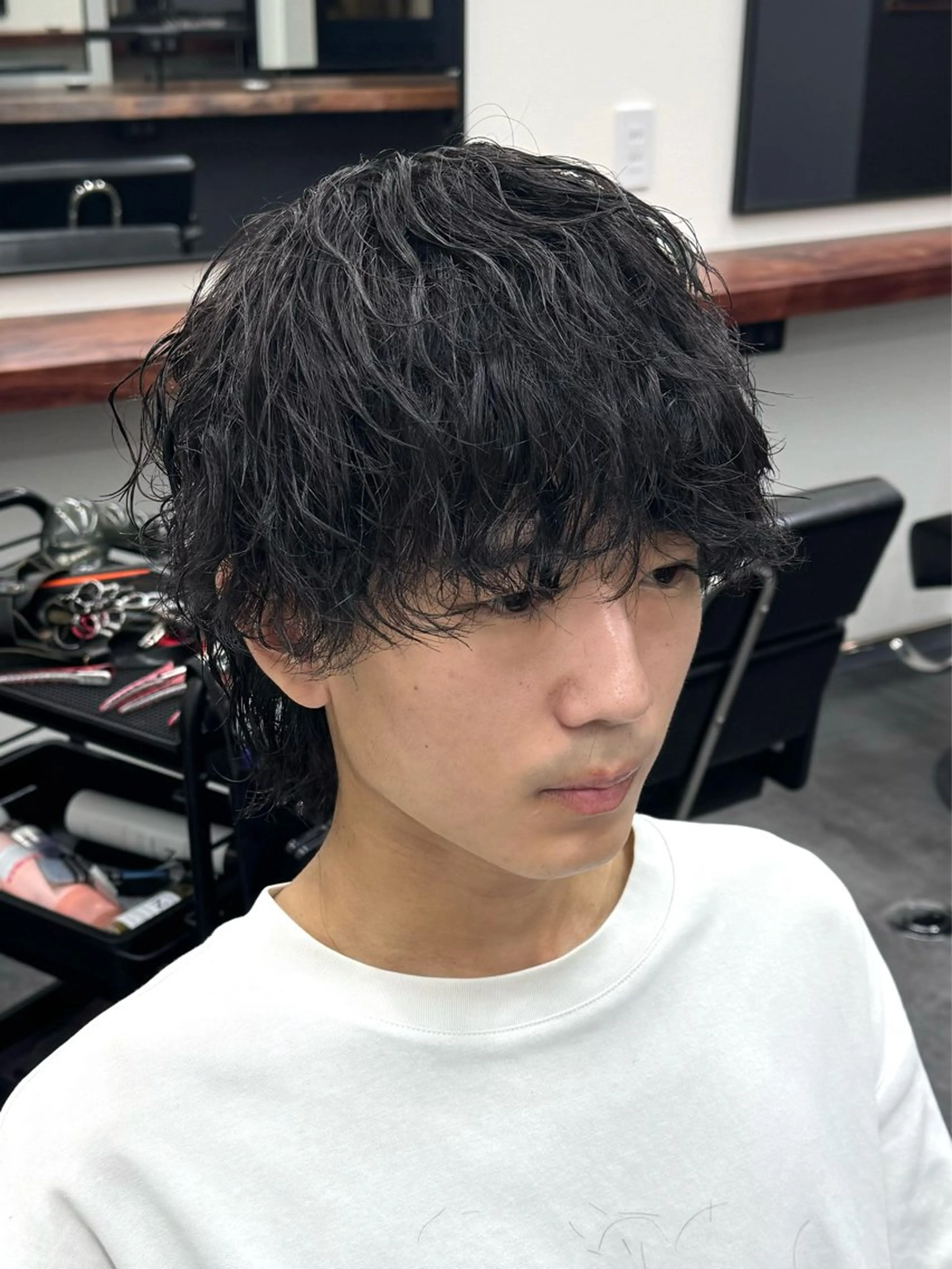 ミディアム パーマ メンズ メンズウルフカット ウルフカット カット パーマ 柏メンズカットパーマ NO.1タイチのヘアスタイル