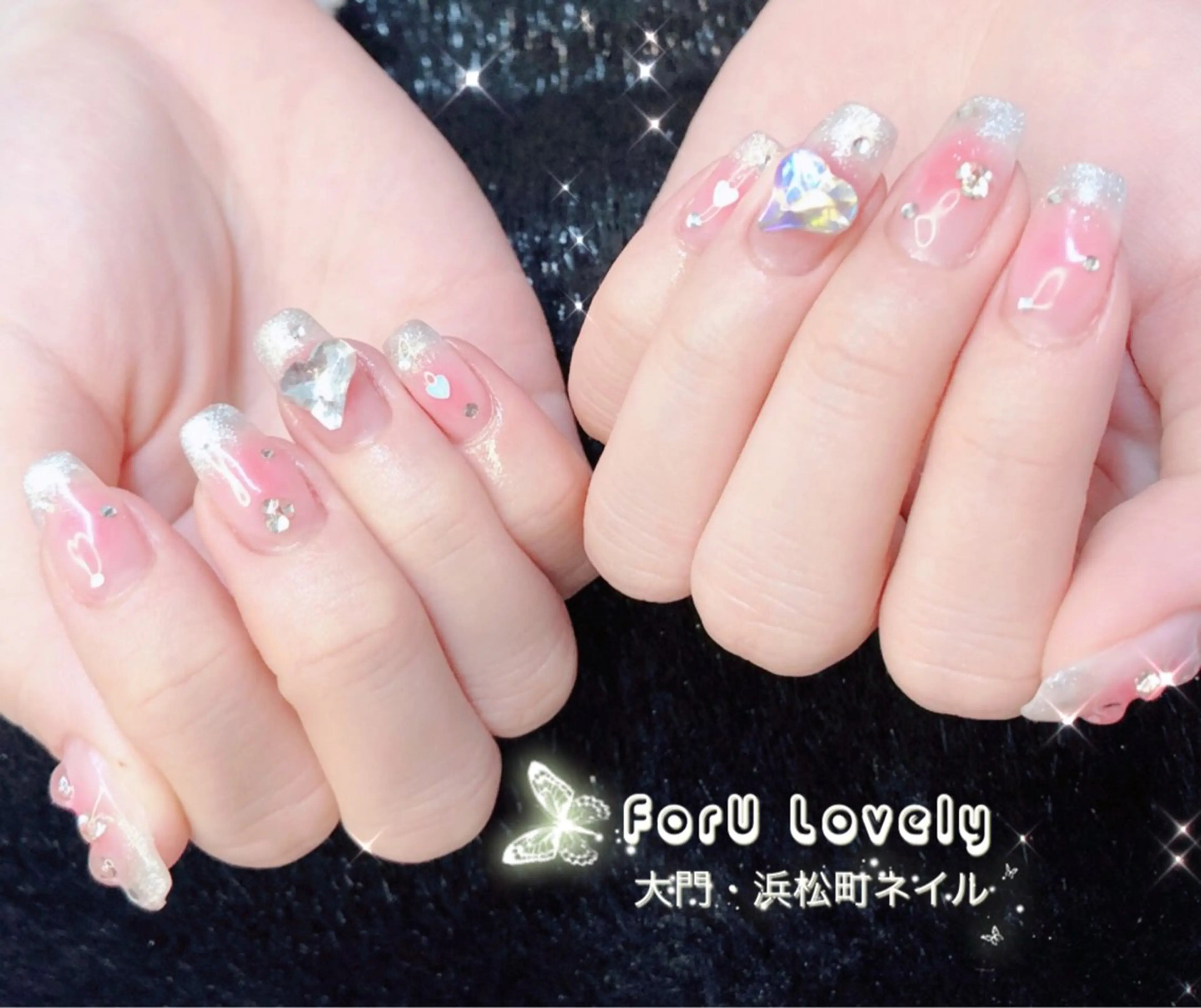 ネイル フットネイル フレンチネイル ジェルネイル ガラスフレンチ ハート 大門浜松町 ネイルのネイルデザイン