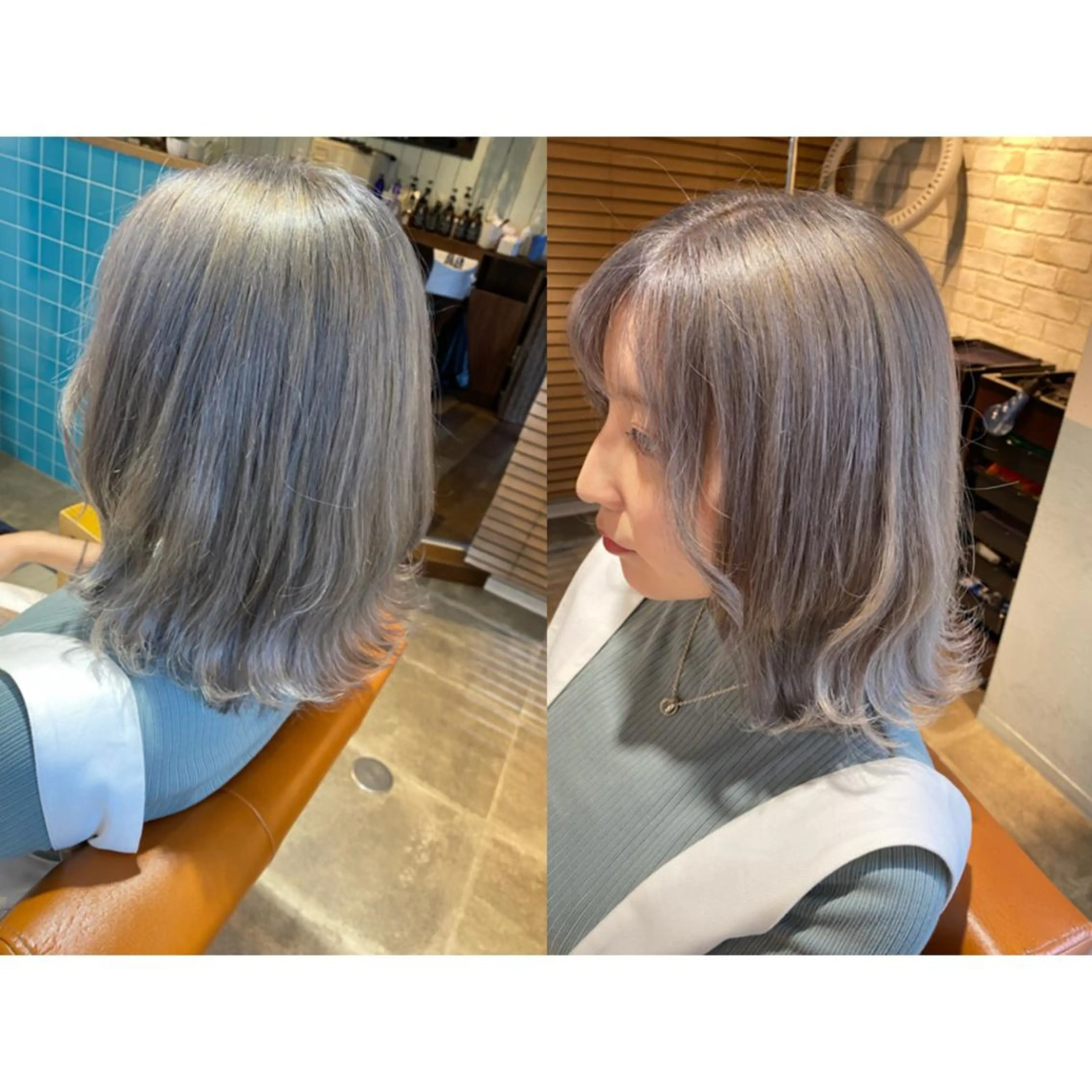 カラー ブリーチ シルバー ホワイトシルバー カット ヘアカラー 🐻結んで可愛い hair EMI🐻のヘアスタイル