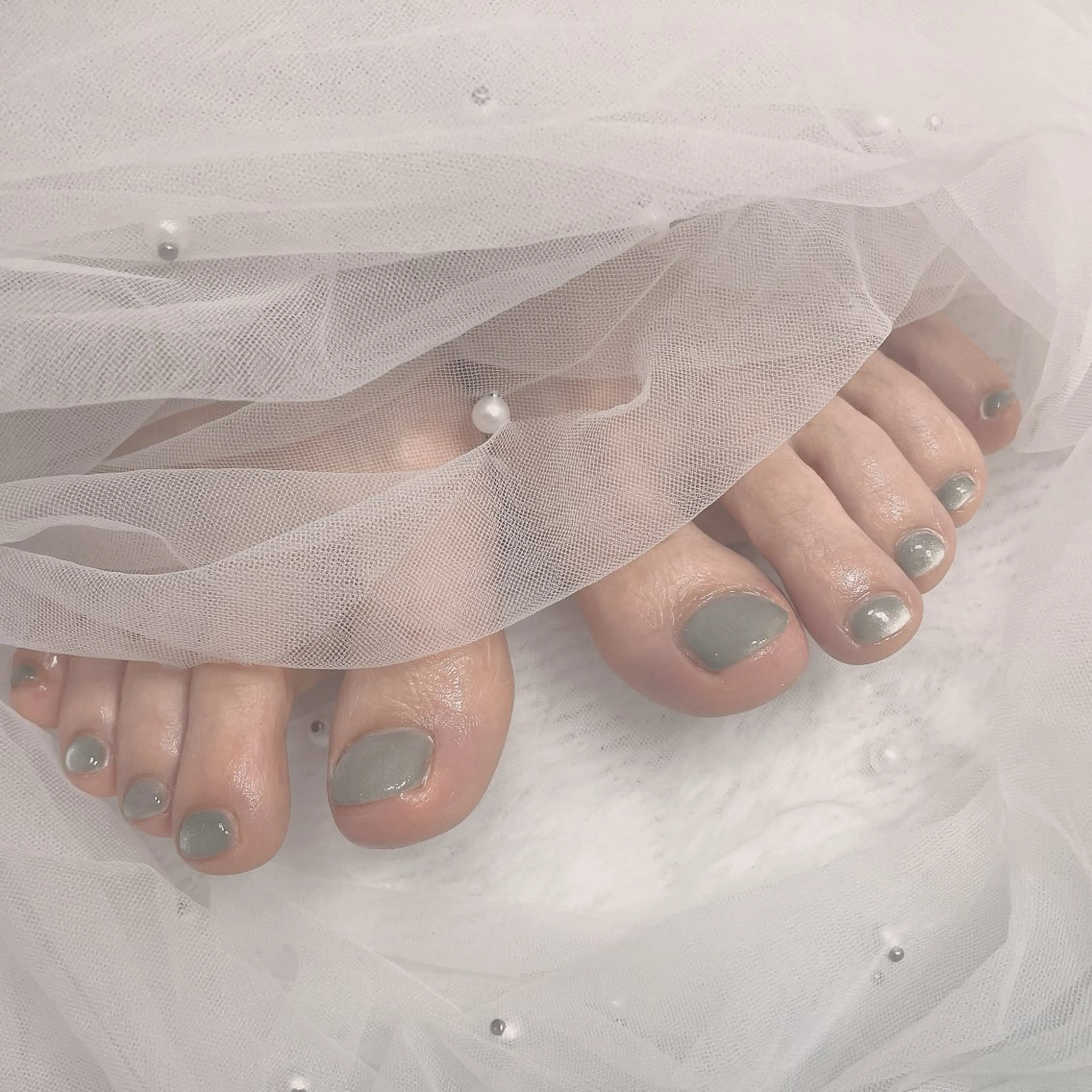 ネイル グリーン ワンカラーネイル フットネイル ネイルサロン なっちゃん(古千谷)のネイルデザイン