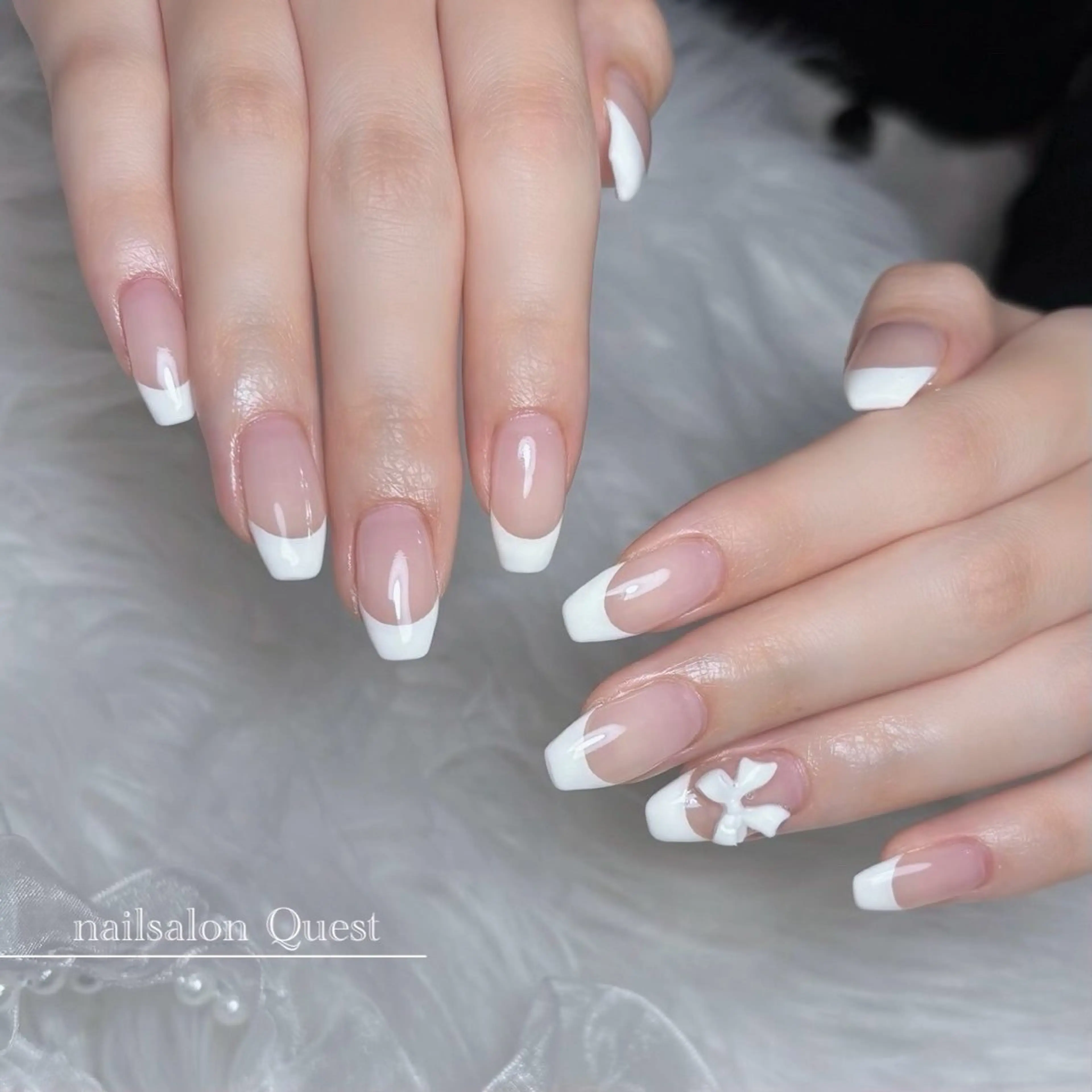 ネイル フレンチネイル リボン シンプルネイル nailsalon Questのネイルデザイン