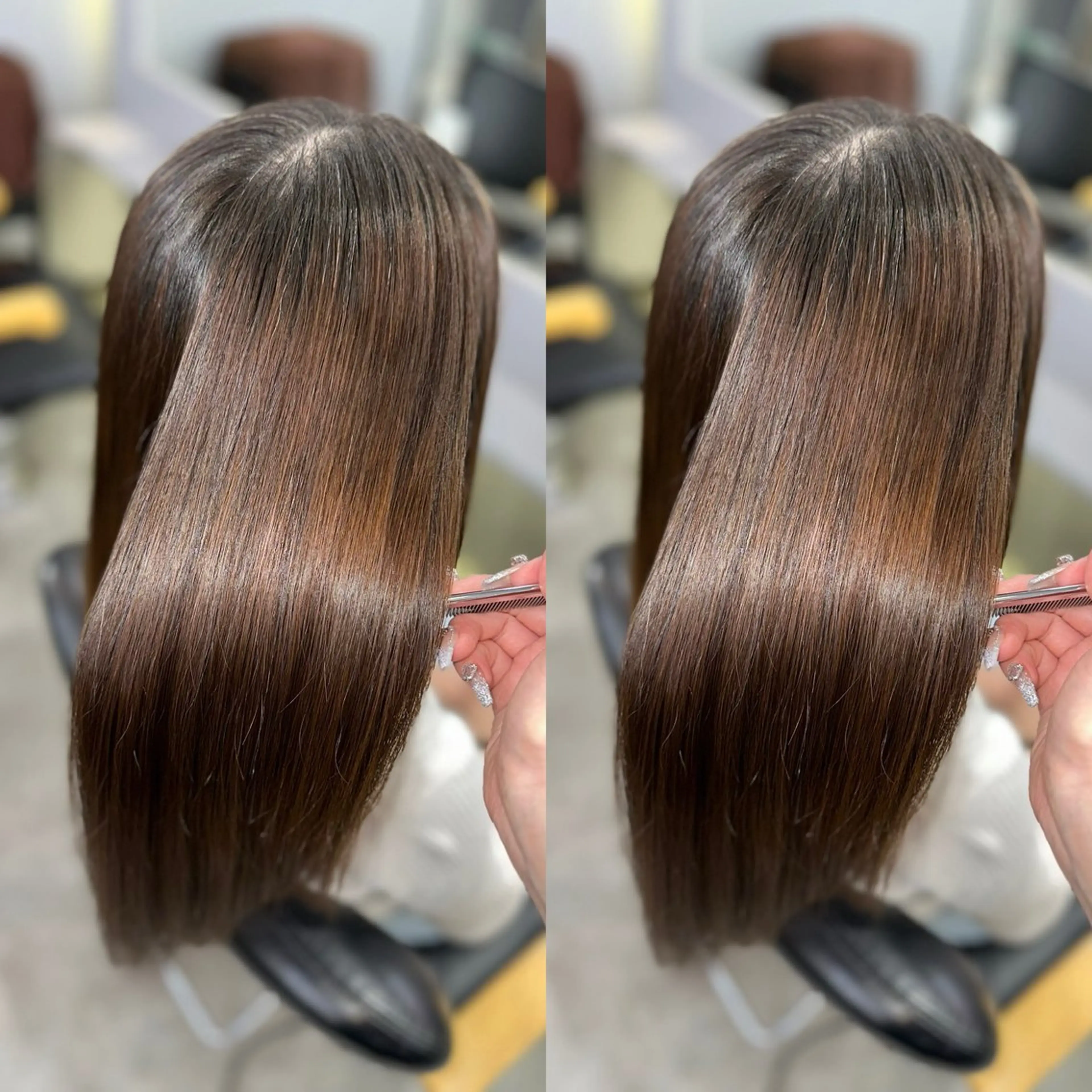 セミロング カラー 髪質改善 縮毛矯正 トリートメント 酸性ストレート 酸熱トリートメント カット ヘアカラー トリートメント 縮毛矯正×ボブ💎 髪質改善/木下のヘアスタイル