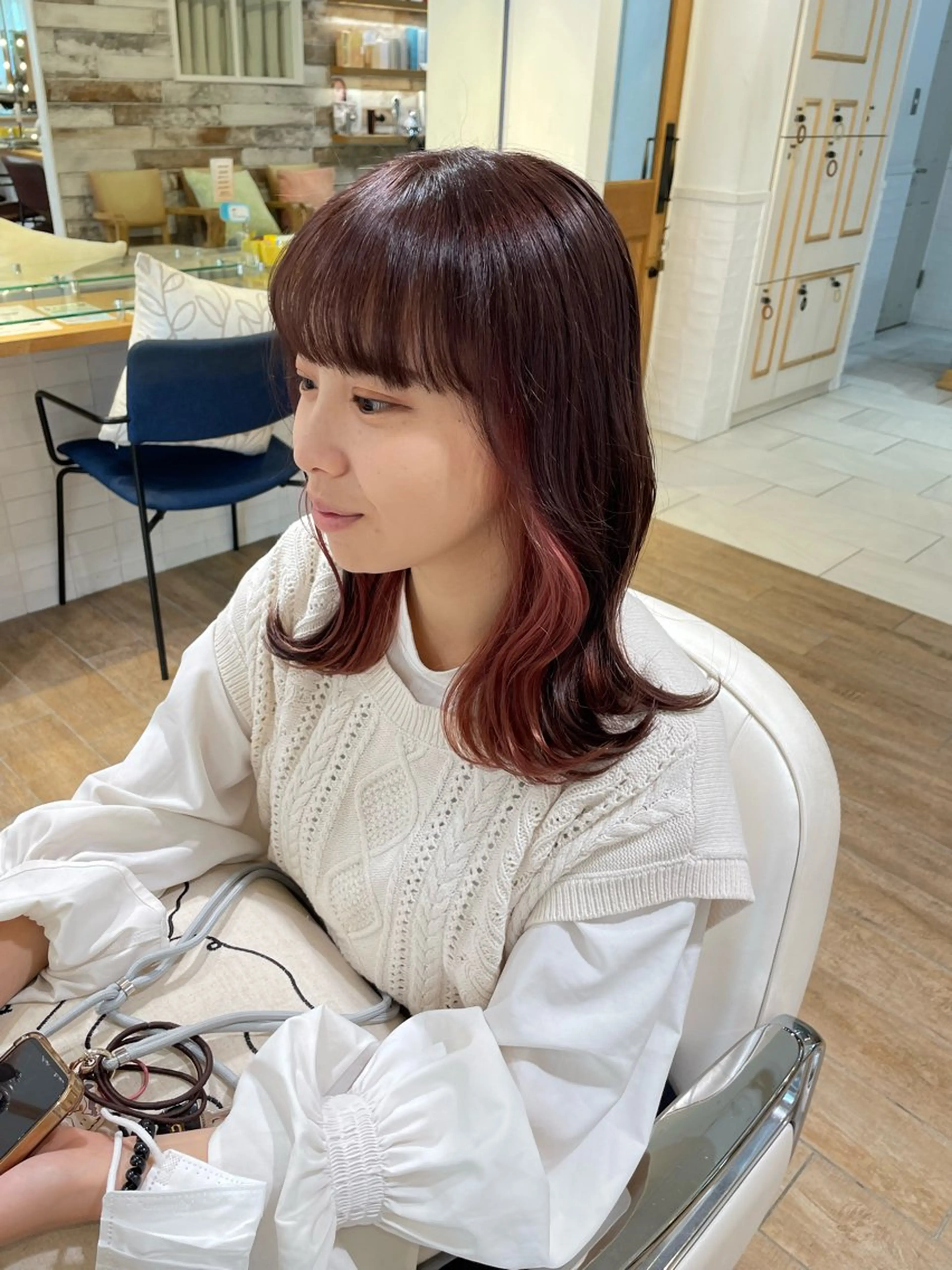 セミロング カラー ヘアアレンジ ヘアカラー ハイトーンピンク🍑 ブリーチ🍑RINAのヘアスタイル
