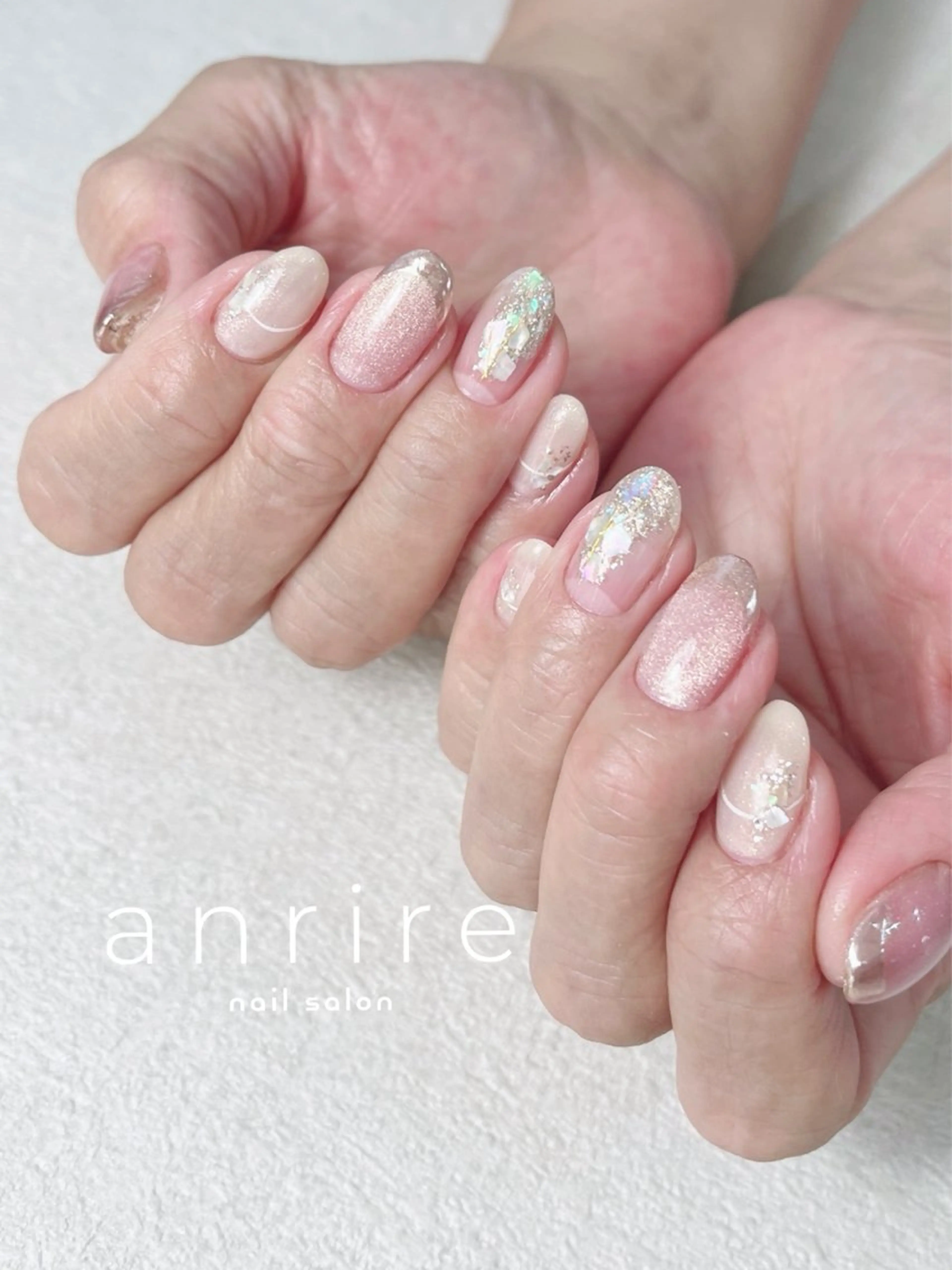 ネイル フラッシュネイル フレンチネイル ジェルネイル キラキラネイル ラメ(グリッター) ハンドネイル nailsalon anrireのネイルデザイン