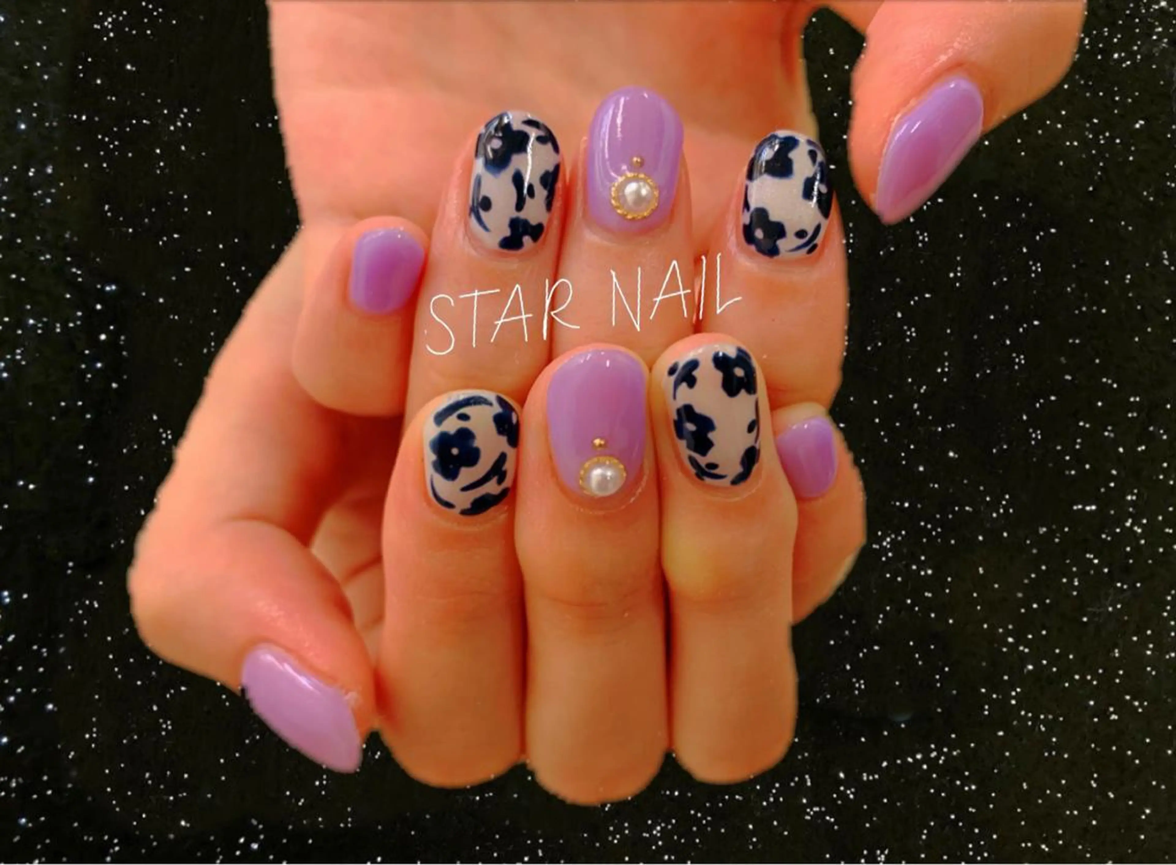 ネイル 持ち込み ネイビー パープル STAR NAILのネイルデザイン