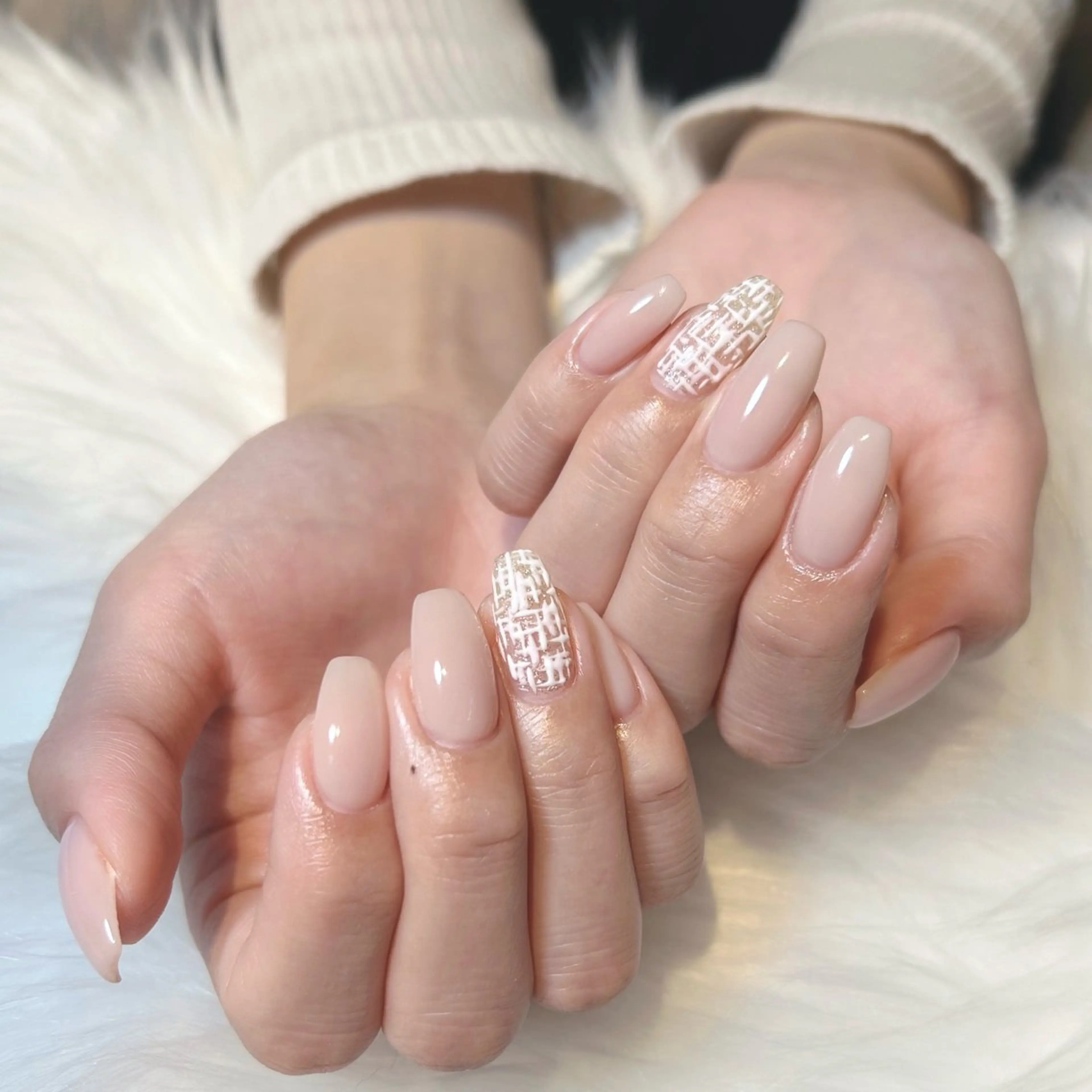 ネイル シンプルネイル ツイードネイル 冬ネイル ぷりゅねる 心斎橋のネイルデザイン