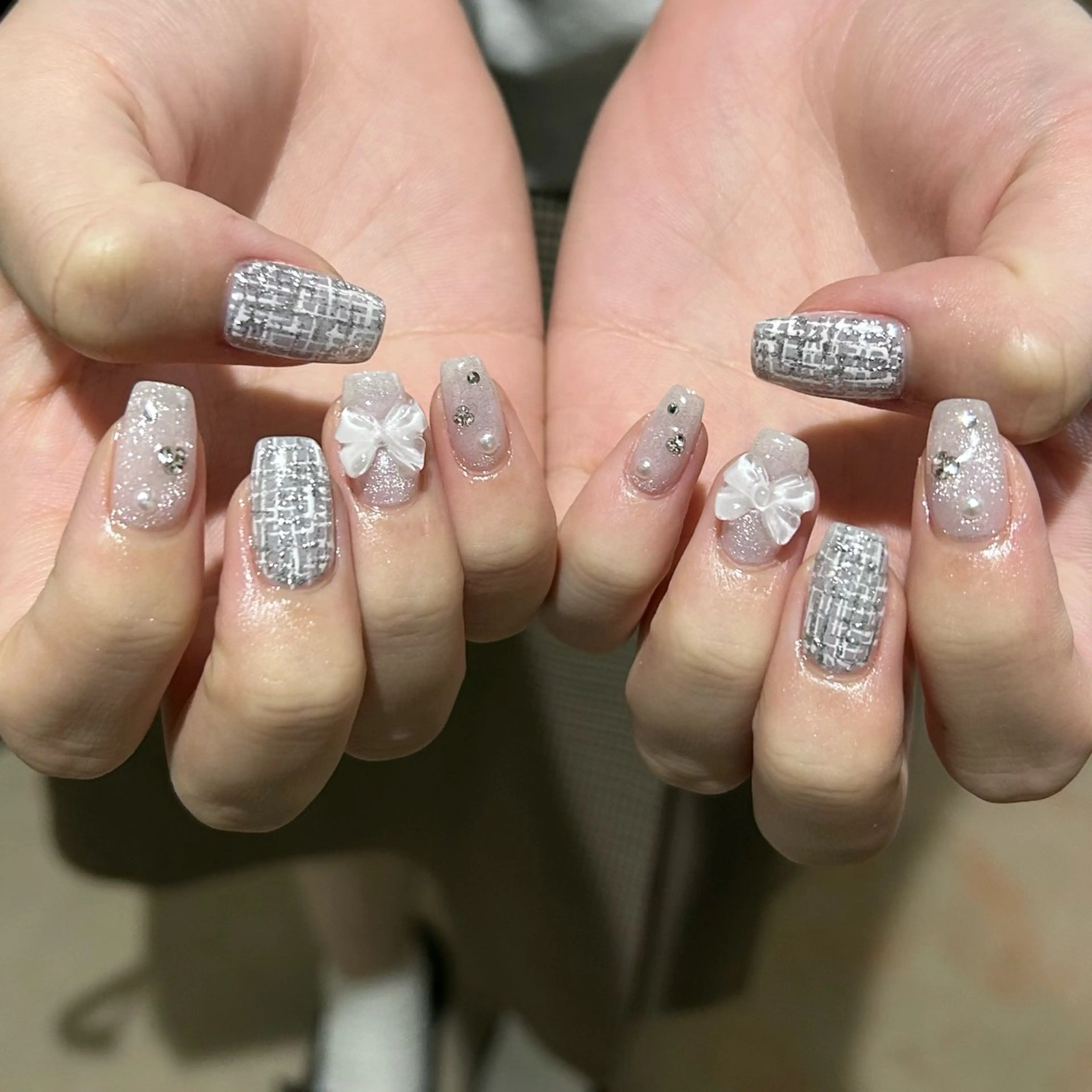 ネイル ツイードネイル パラあり！フィルイン 美フォルムのネイルデザイン