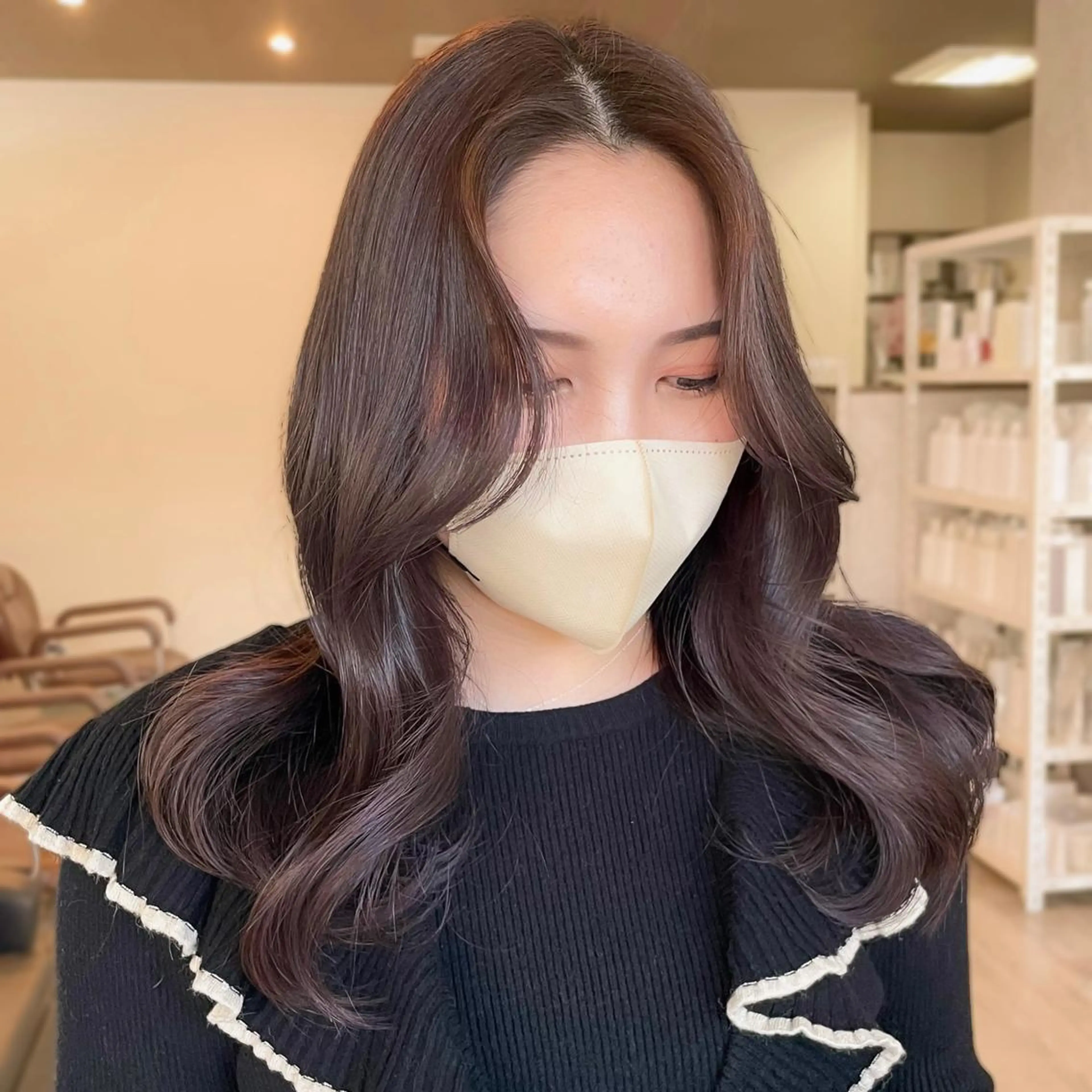 ミディアム カラー ブリーチ ラベンダーカラー ブリーチなしカラー レイヤー/高橋 みく /池下/千種のヘアスタイル