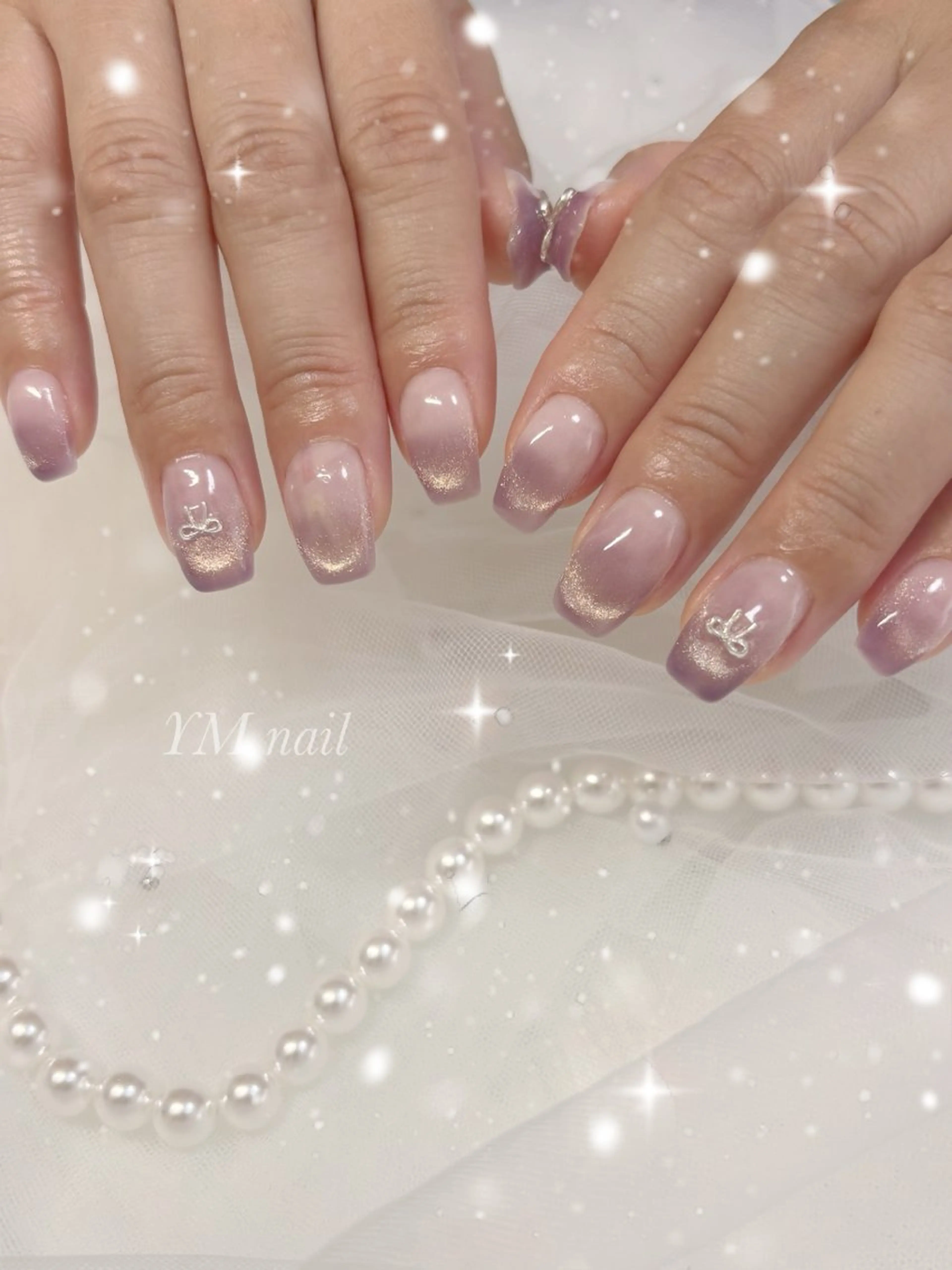 ネイル フレンチネイル グラデーション マグネットネイル マグネットフレンチ パープル ハンドネイル YM nailのネイルデザイン