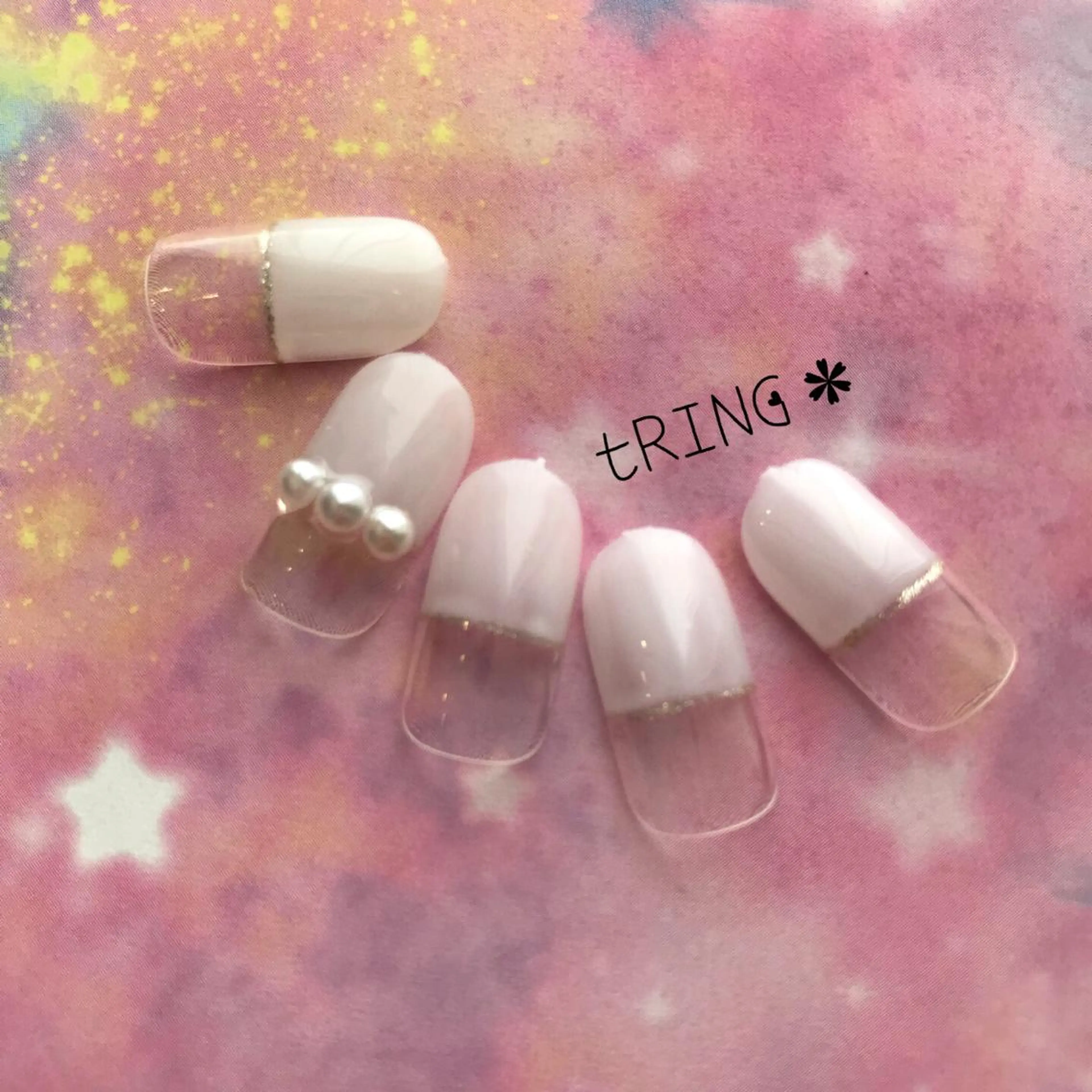 ネイル フレンチネイル シンプルネイル ストーンネイル ハンドネイル tRING＊ しいの木台のネイルデザイン