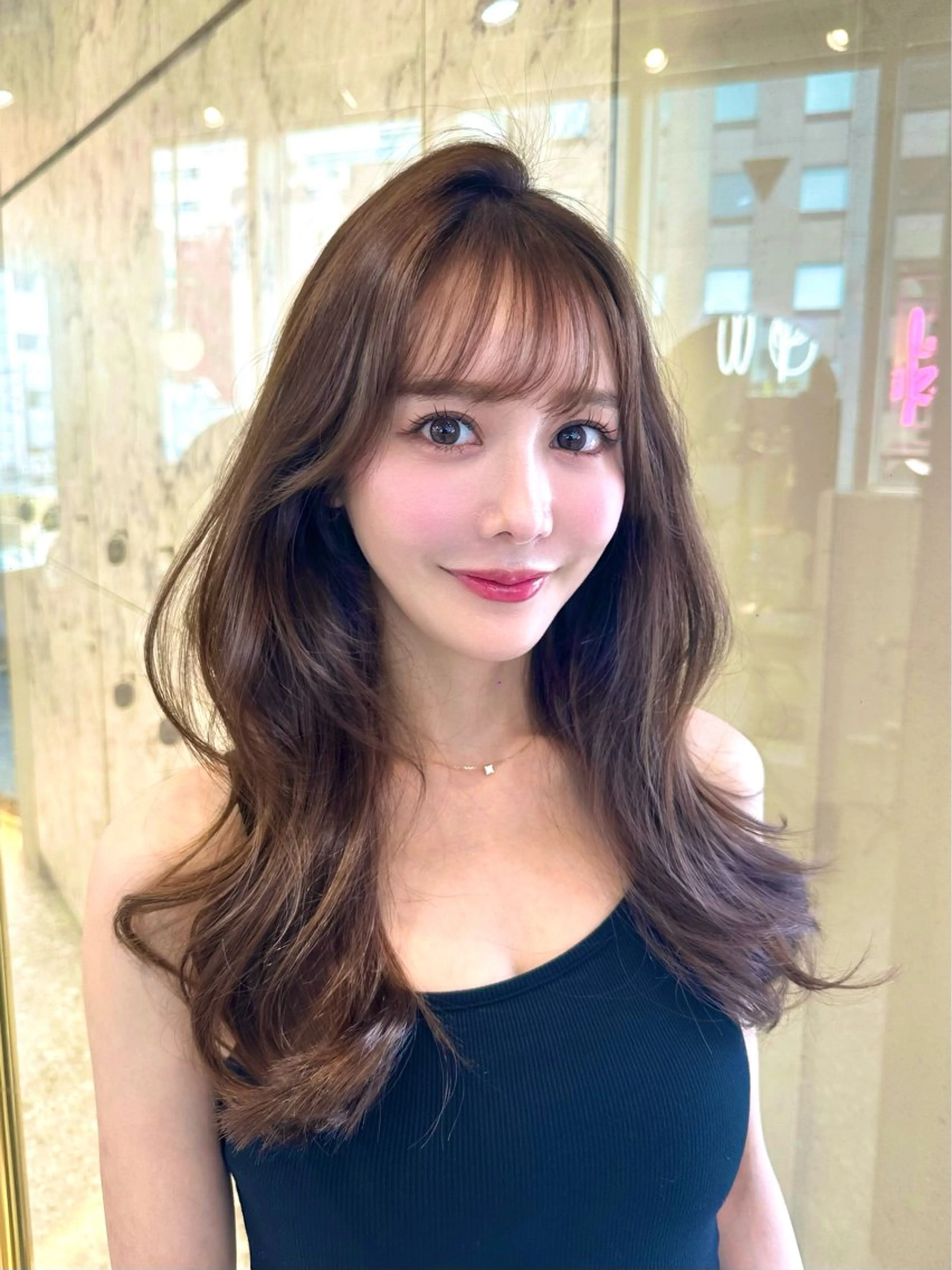 セミロング カラー カット パーマ トリートメント 新宿/韓国レイヤー 髪質改善カラー/角所のヘアスタイル