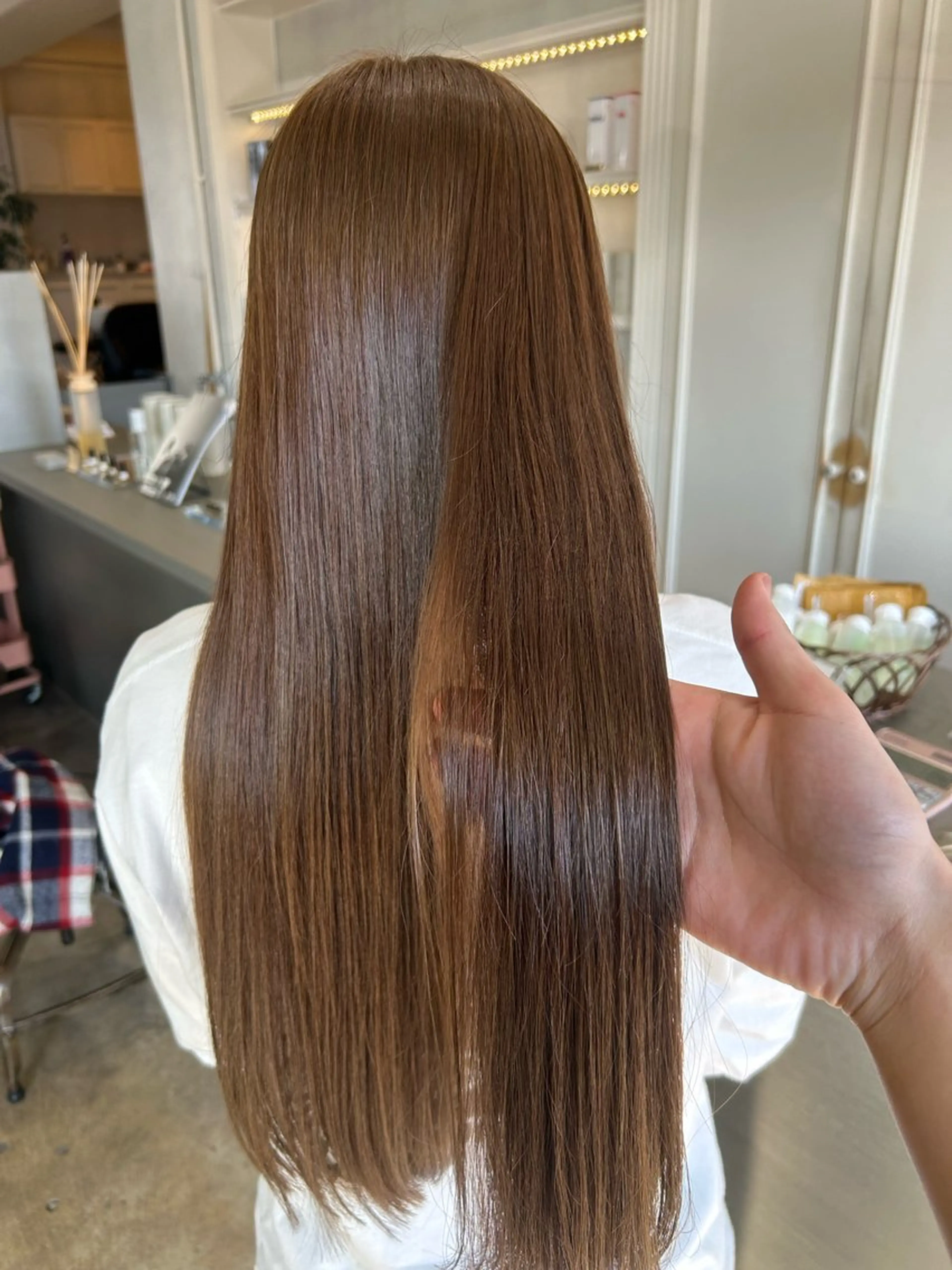 ロング カット 縮毛矯正 トリートメント 髪質改善×ハイトーン レイヤー天神美容室のヘアスタイル