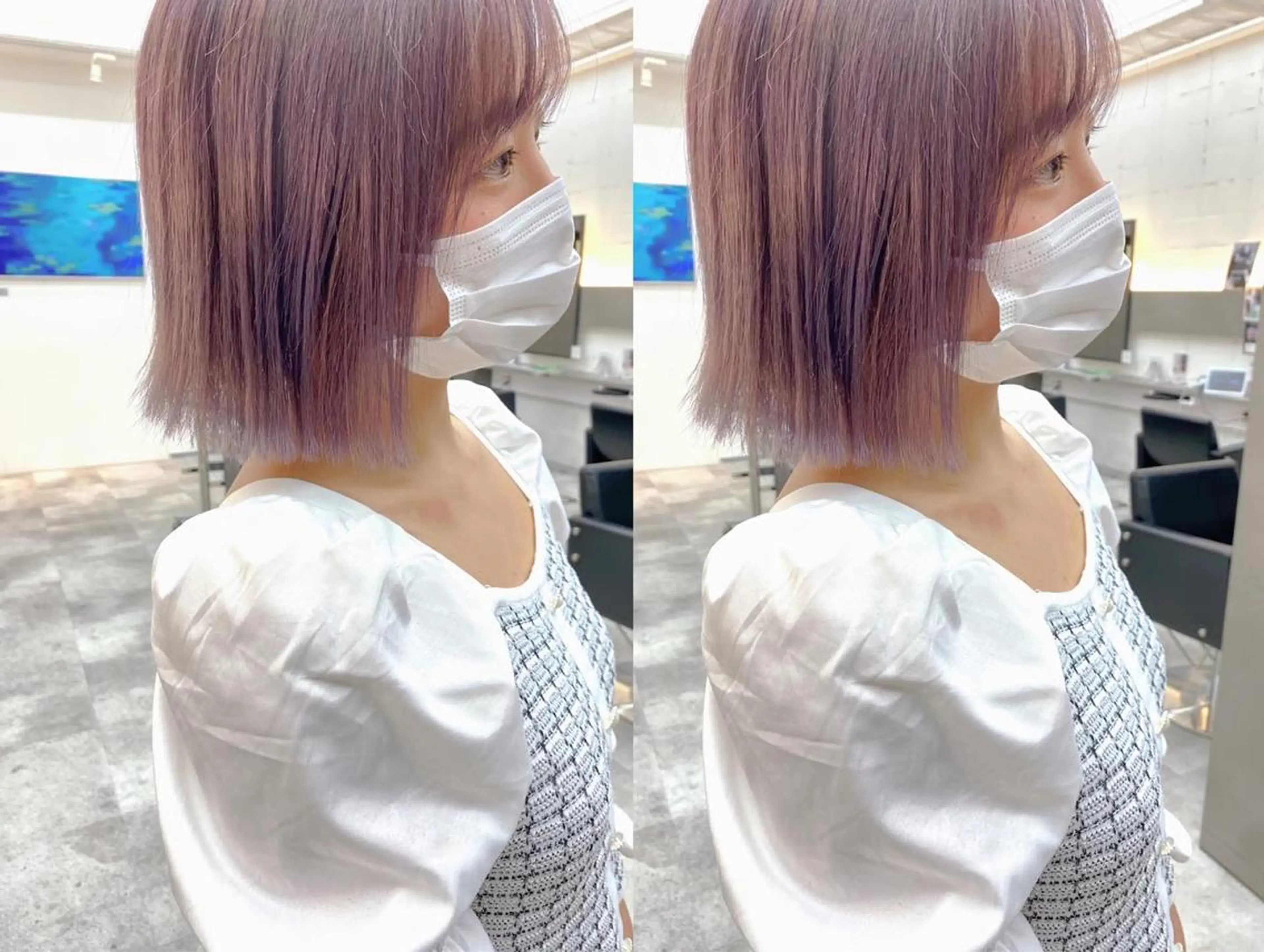 ショート カラー ヘアカラー トリートメント 韓国🇰🇷レイヤー カットオリーブカラーのヘアスタイル