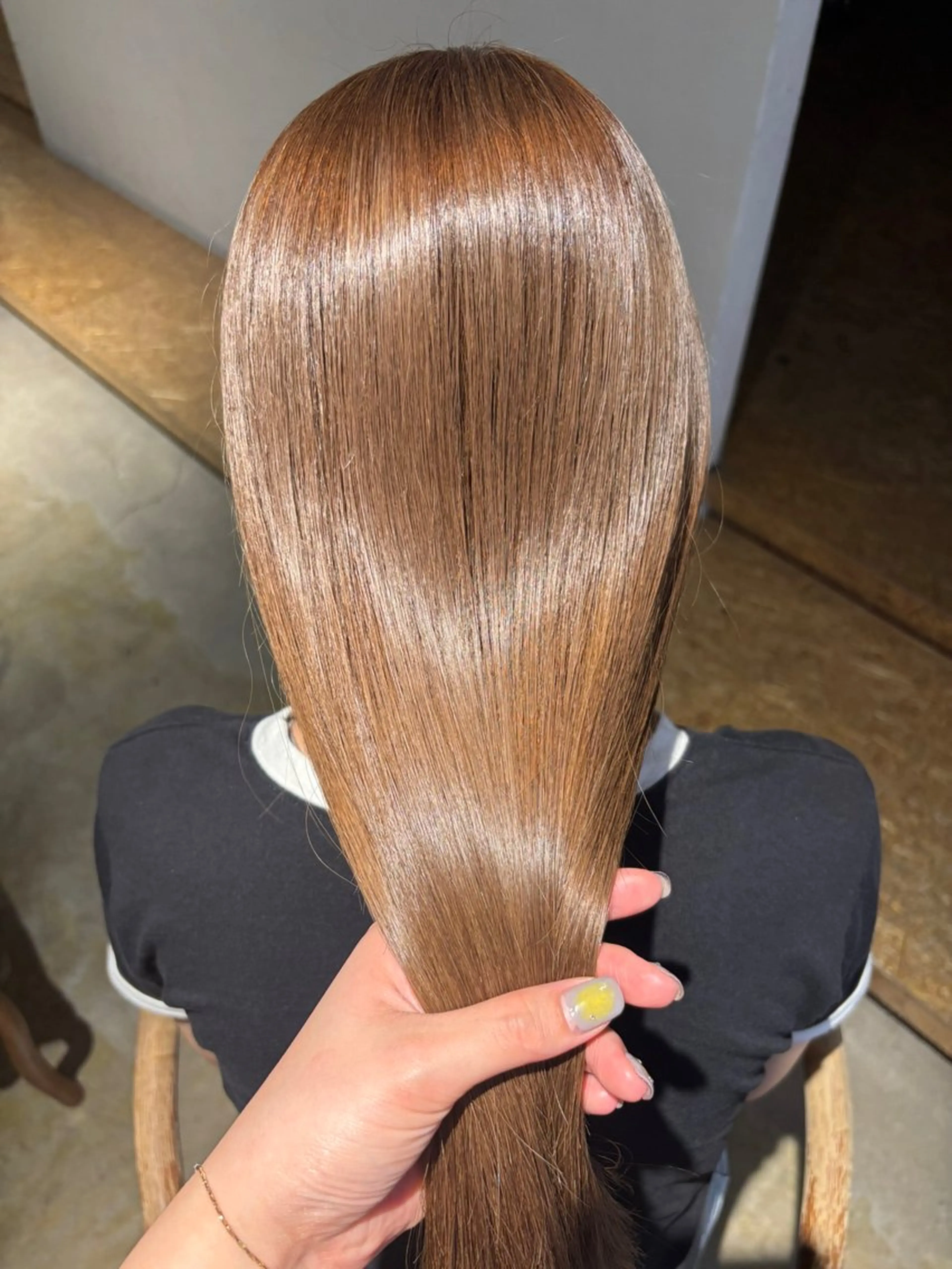 ロング カラー ブリーチ ブラウンカラー 透明感カラー ヘアカラー トリートメント えんぐちとも／透明感 カラー／博多ボブのヘアスタイル