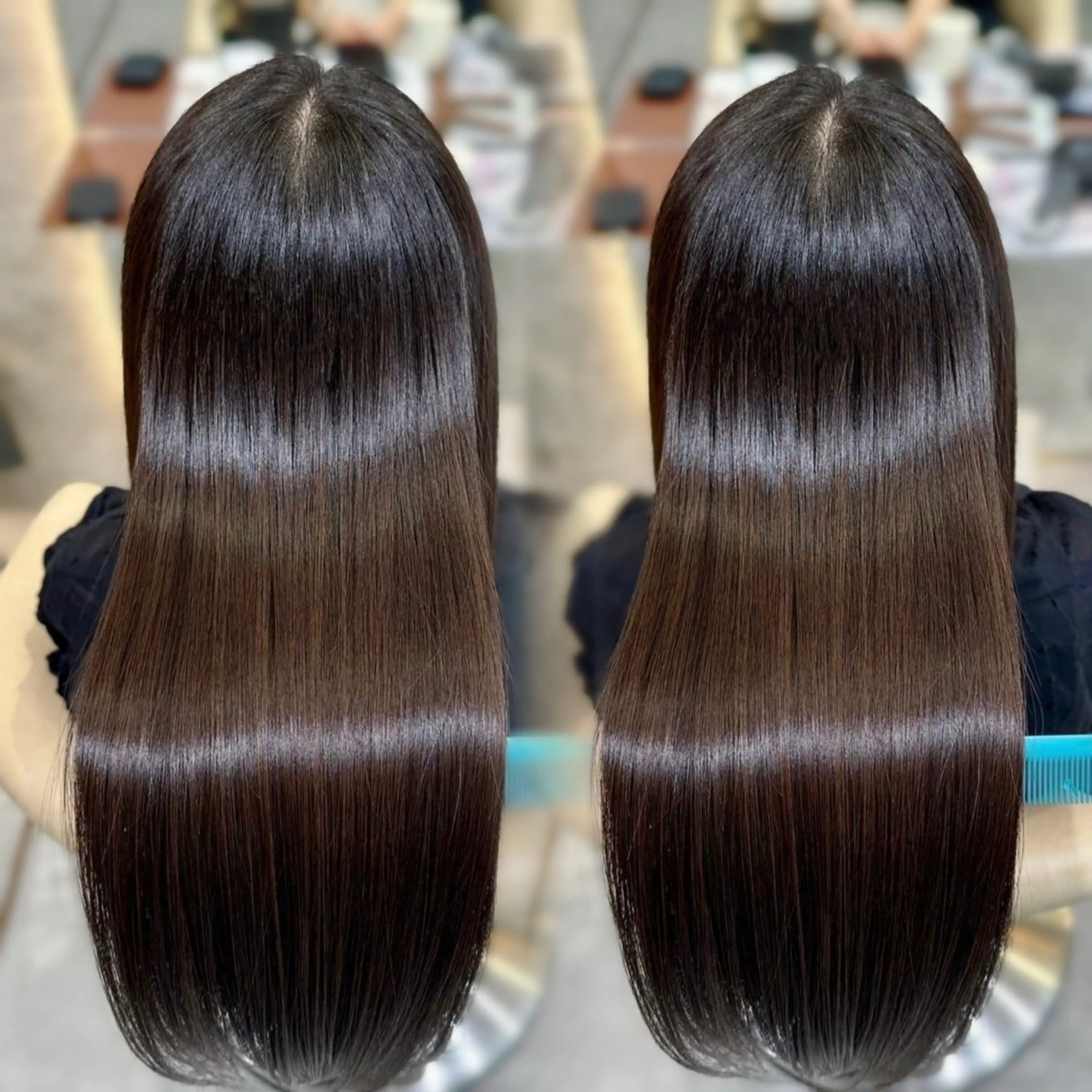 ロング 髪質改善 縮毛矯正 トリートメント 酸性ストレート 酸熱トリートメント 縮毛矯正 トリートメント 髪質改善/縮毛矯正/ レイヤーカットななこのヘアスタイル