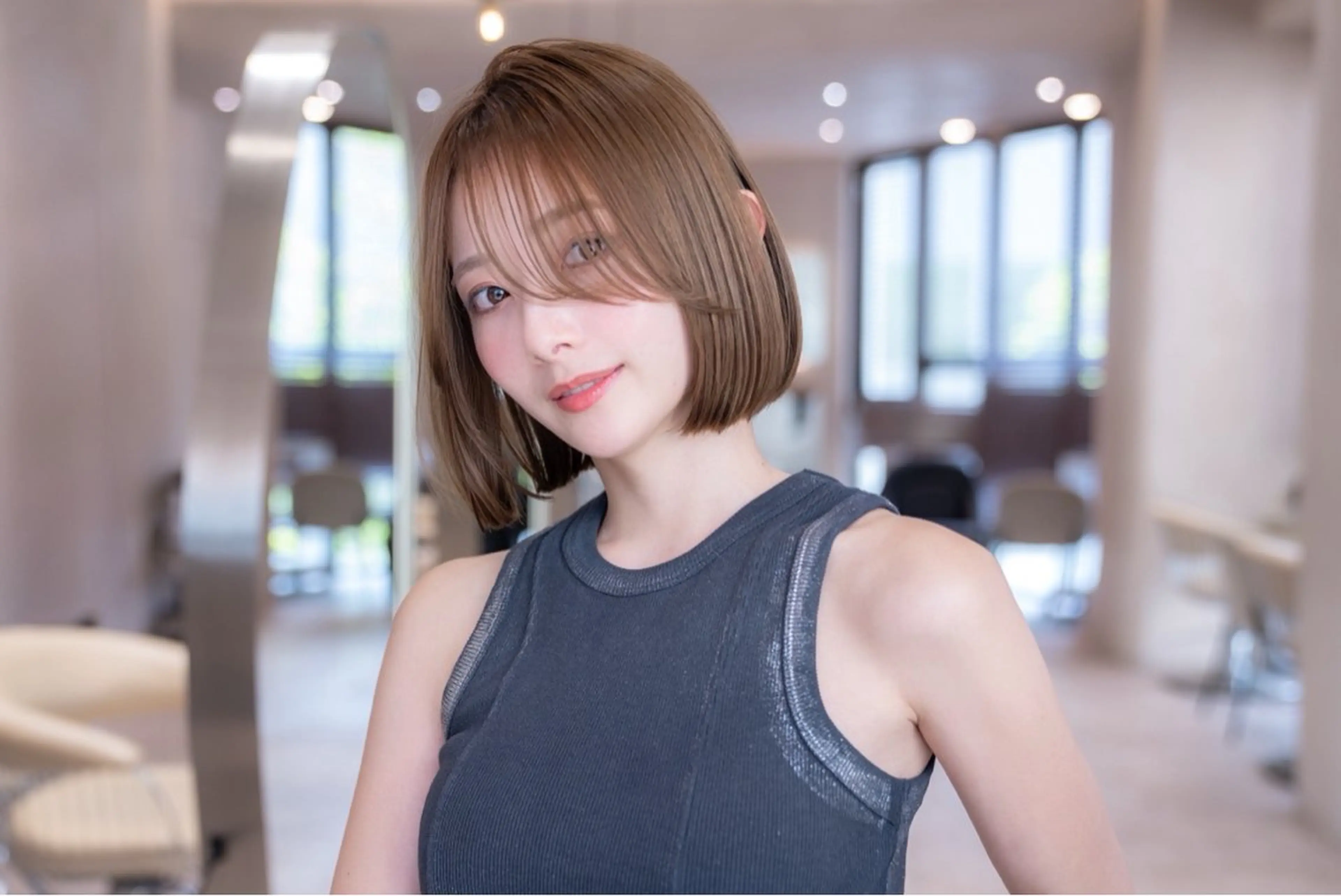 ミディアム カラー 切りっぱなしボブ ショートボブ ボブレイヤー ボブ くびれヘア 田中航平/渋谷ボブ/ レイヤーボブのヘアスタイル