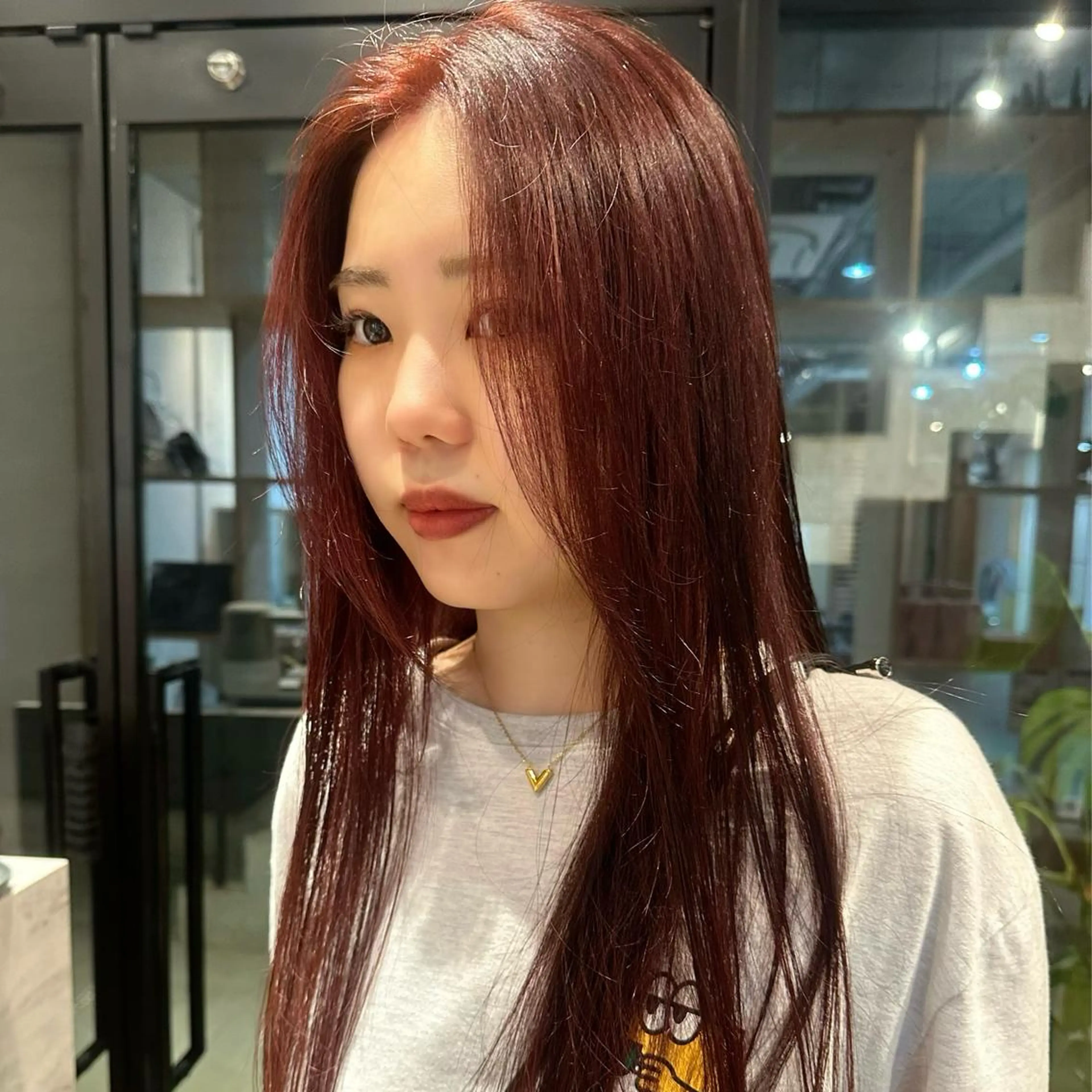 ミディアム カラー ダブルカラー レッドカラー ボブ/レイヤー/ニュ アンスパーマ/小夏のヘアスタイル