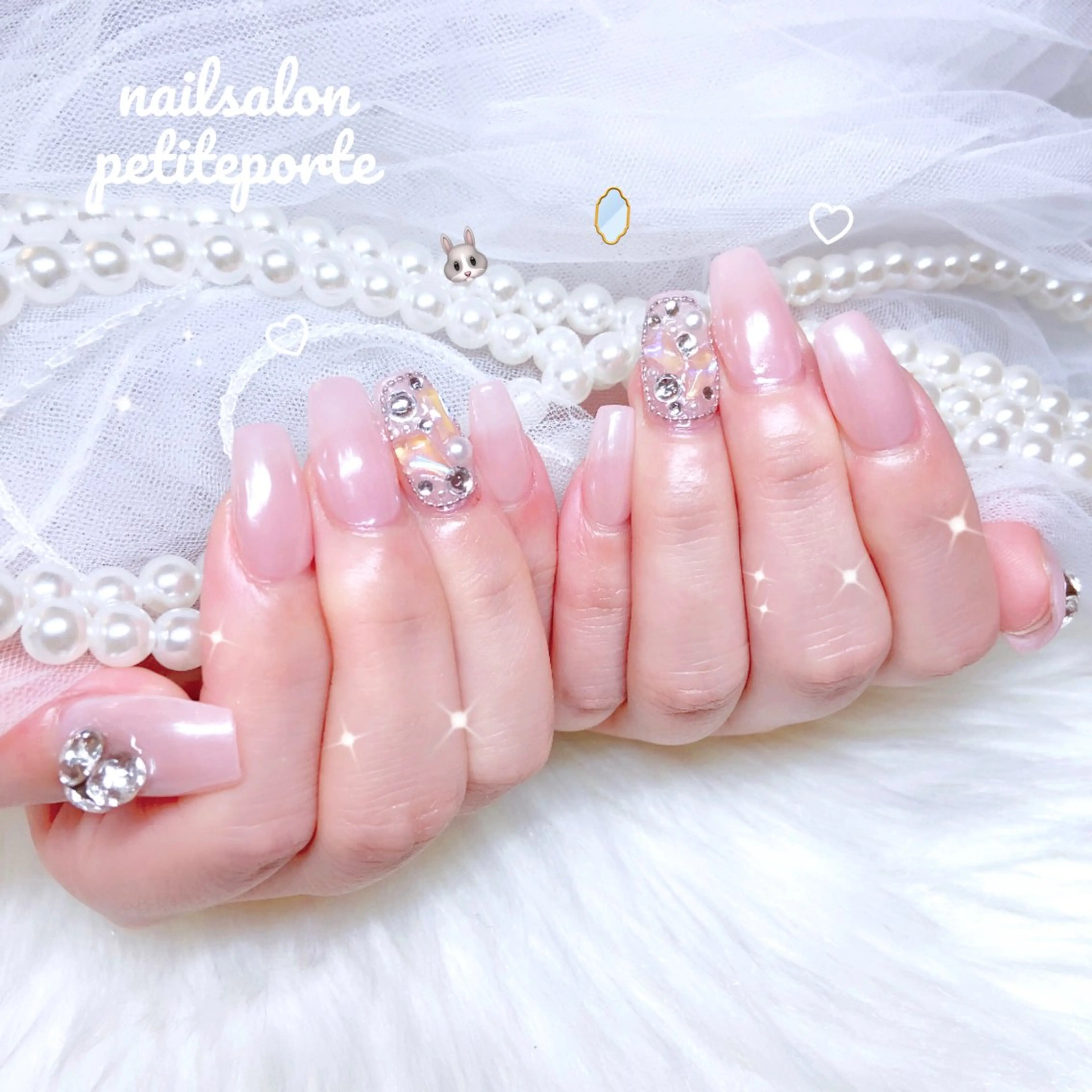 ネイル 長さ出し ジェルネイル ミラーネイル ピンク シンプルネイル ハンドネイル petite porteのネイルデザイン