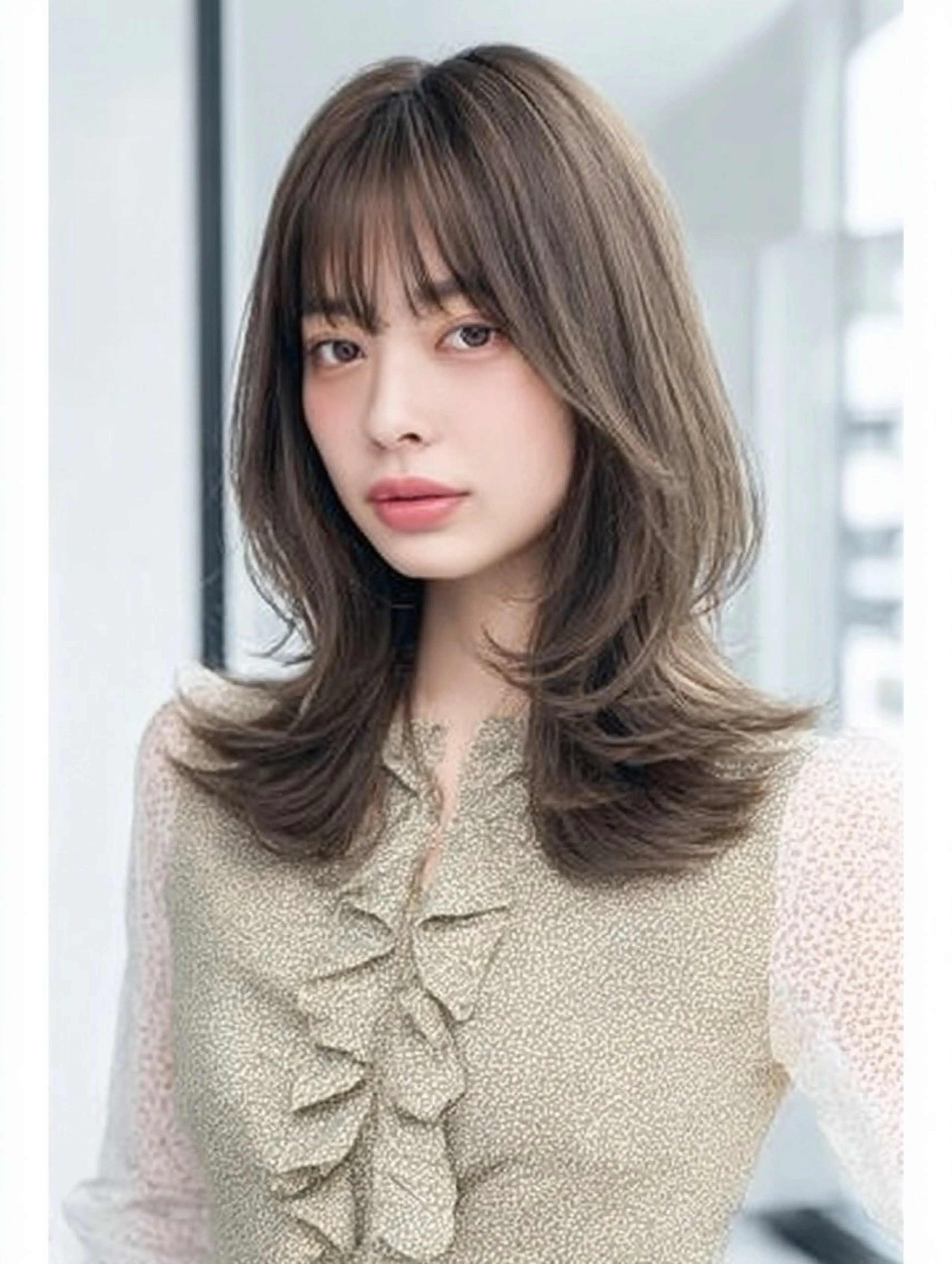 ミディアム 顔まわりレイヤー 顔周りカット ハッシュカット ハイレイヤー 韓国風ヘア カット ヘアカラー トリートメント ✨毛髪診断で絶対綺麗 ✨美髪艶髪専門✨高浪のヘアスタイル