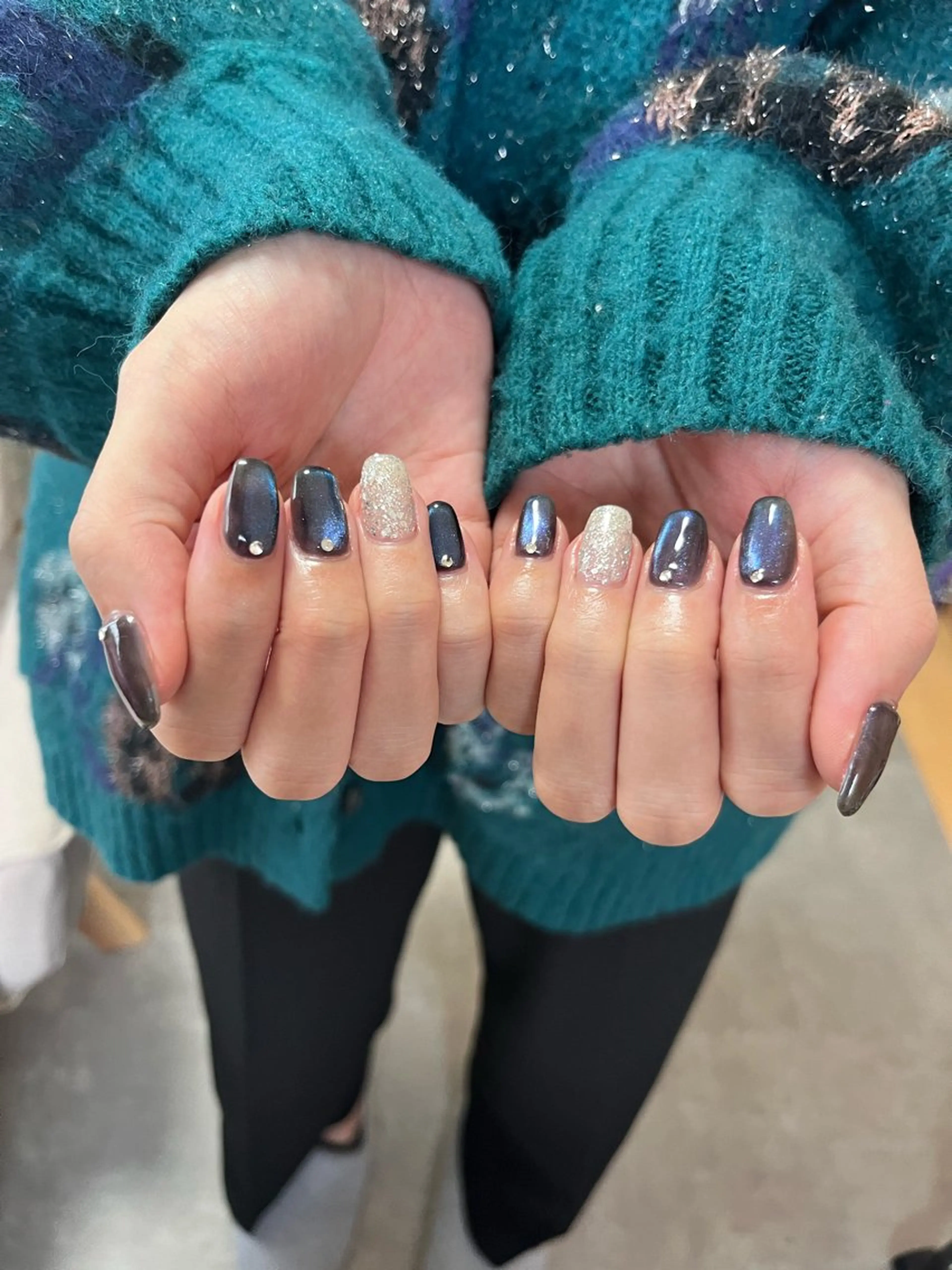 ネイル フラッシュネイル ジェルネイル キラキラネイル マグネットネイル ニュアンスネイル ハンドネイル tamu nail 　金町のネイルデザイン