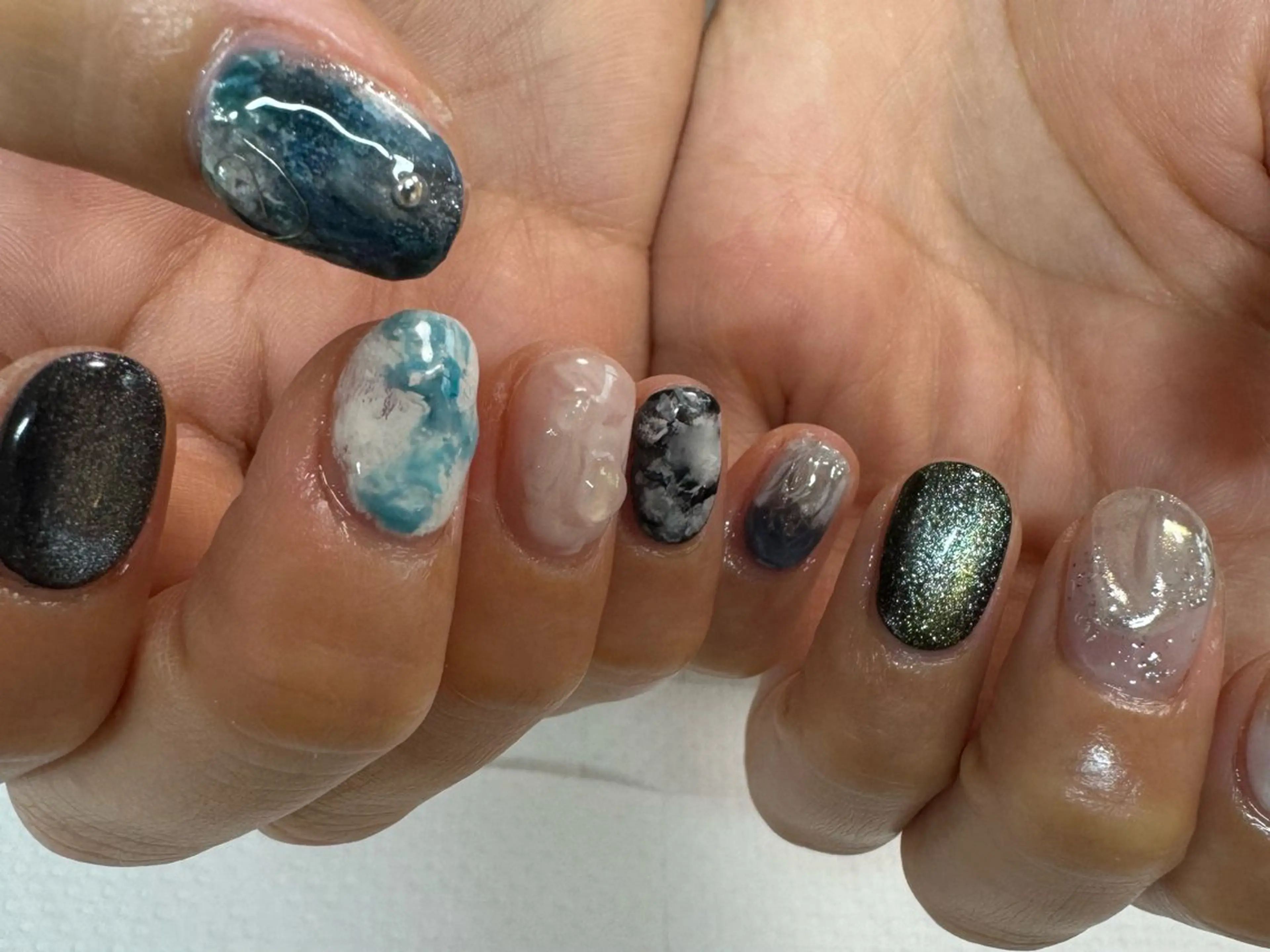 ネイル フレンチネイル ハート ロングネイル マグネットネイル ミラーネイル MH_ Nailのネイルデザイン