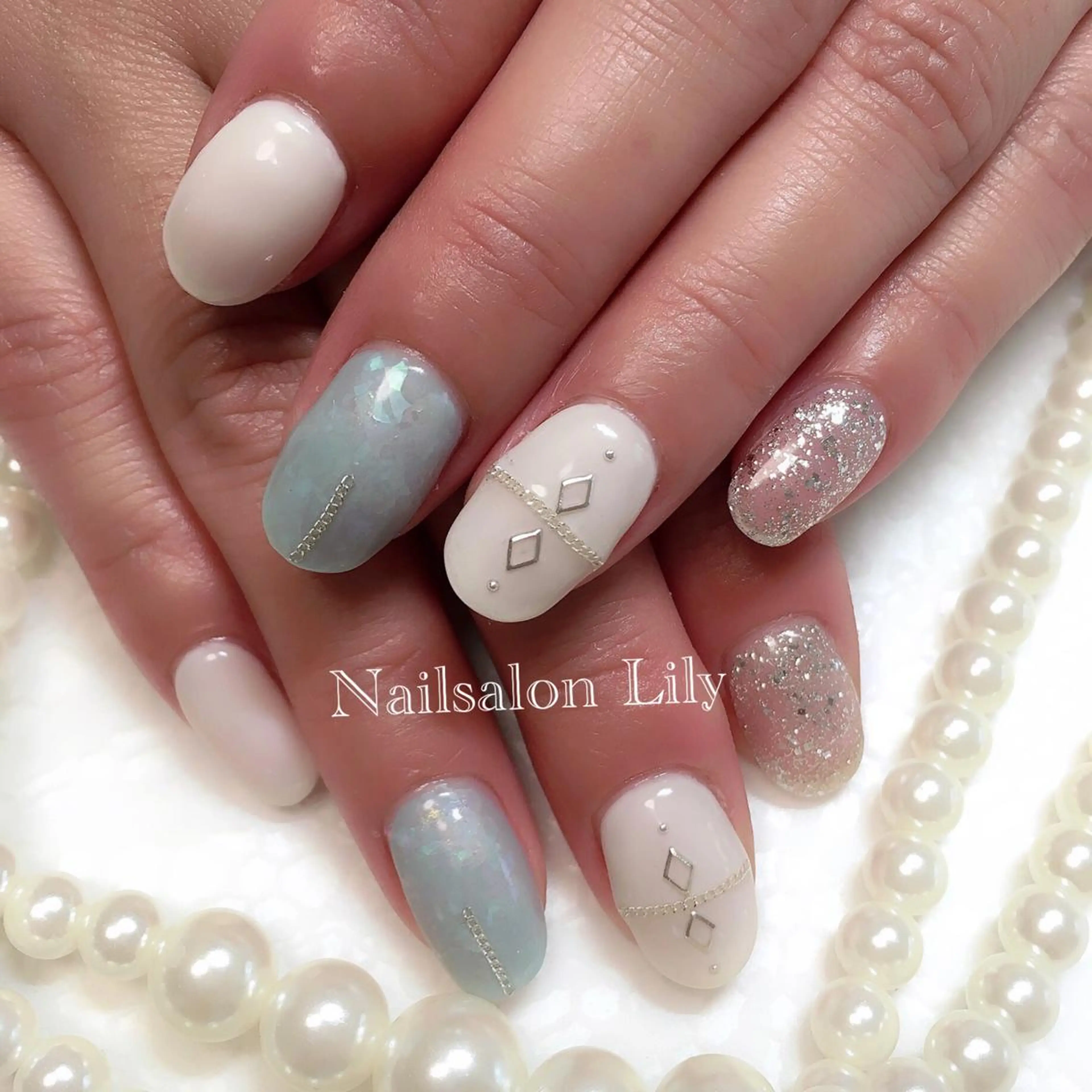 ネイル ブルー Lily*nail 🌻Mii🌻のネイルデザイン