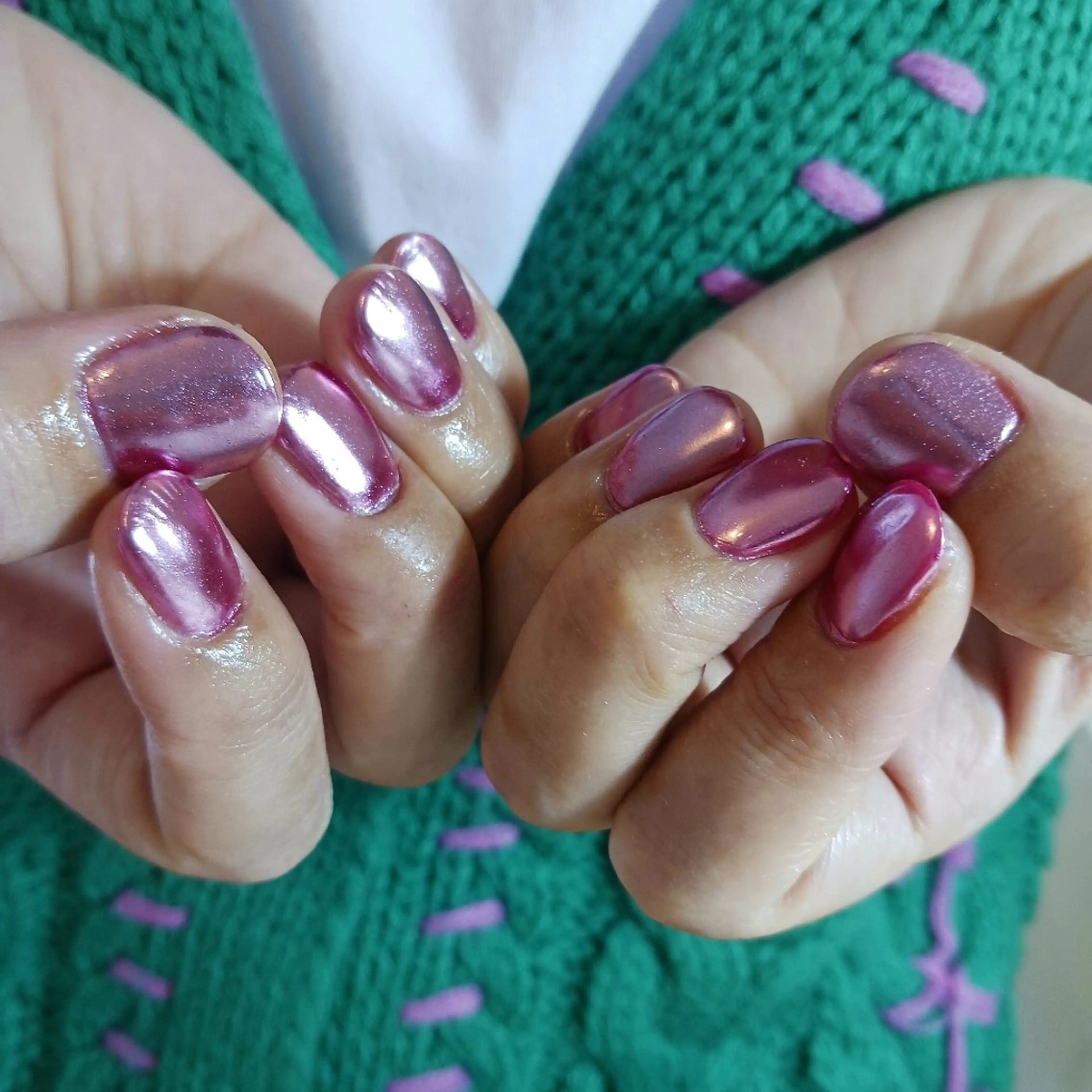 ネイル ジェルネイル ミラーネイル 持ち込み ワンカラーネイル ピンク ハンドネイル owlnail /持込みデザイン専門のネイルデザイン