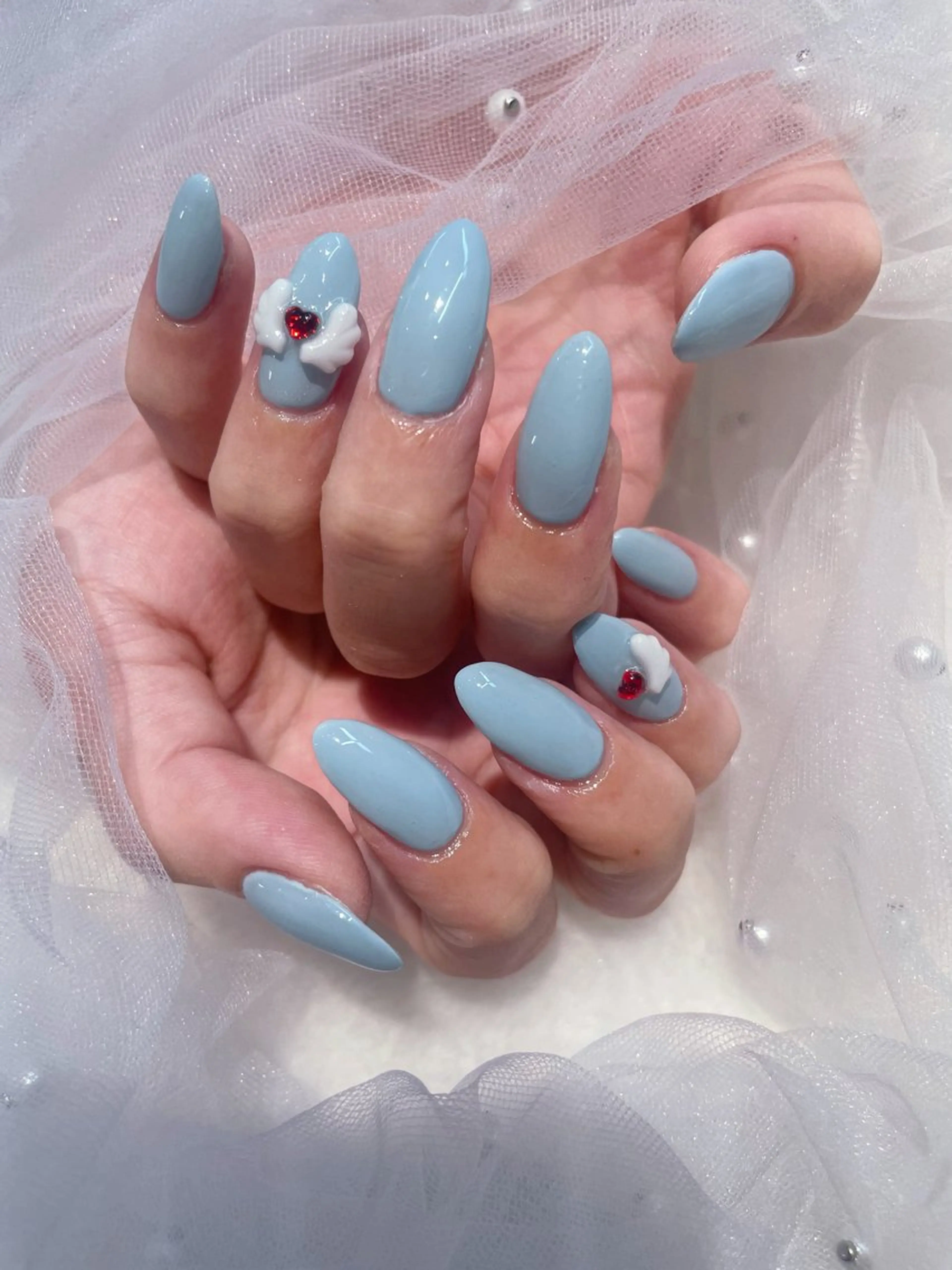 ネイル ブルー 赤色 I-nail Moeのネイルデザイン