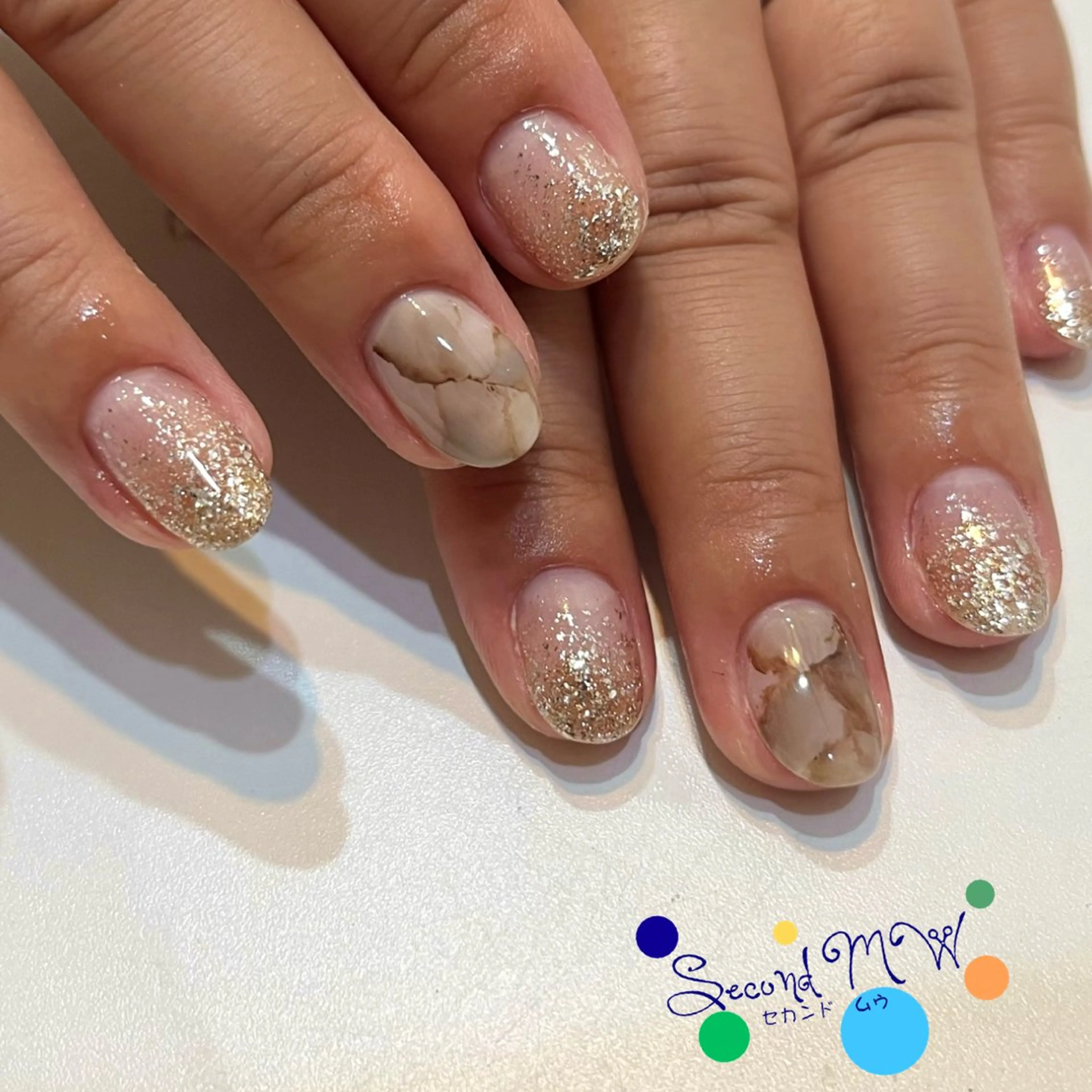 ネイル 大理石ネイル(マーブル) 夏ネイル SecondMW _nail 　川連のネイルデザイン