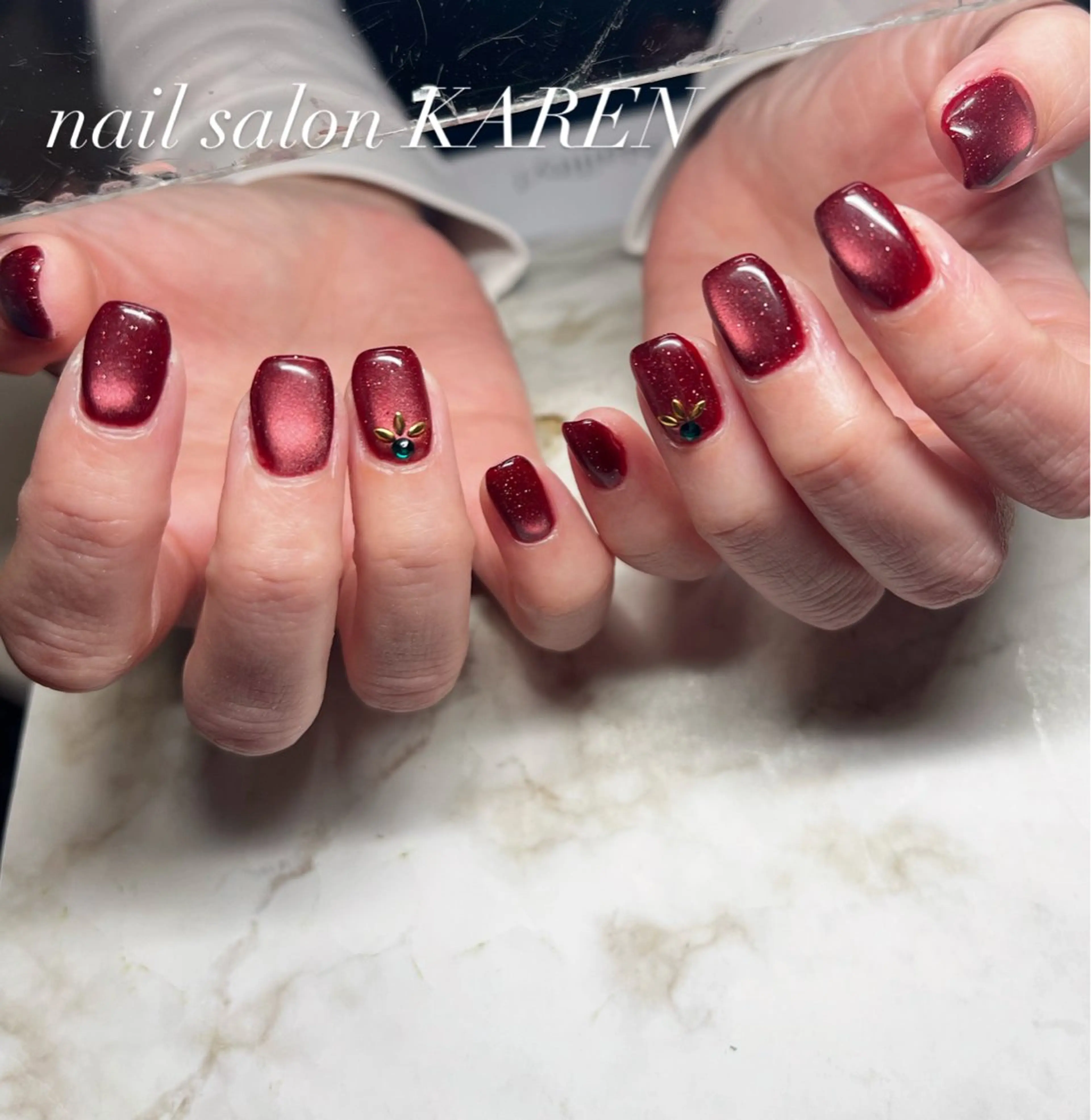 ネイル ボルドー マグネットネイル ストーンネイル ハンドネイル nail salon   KAREN所属・t. REINAのネイルデザイン