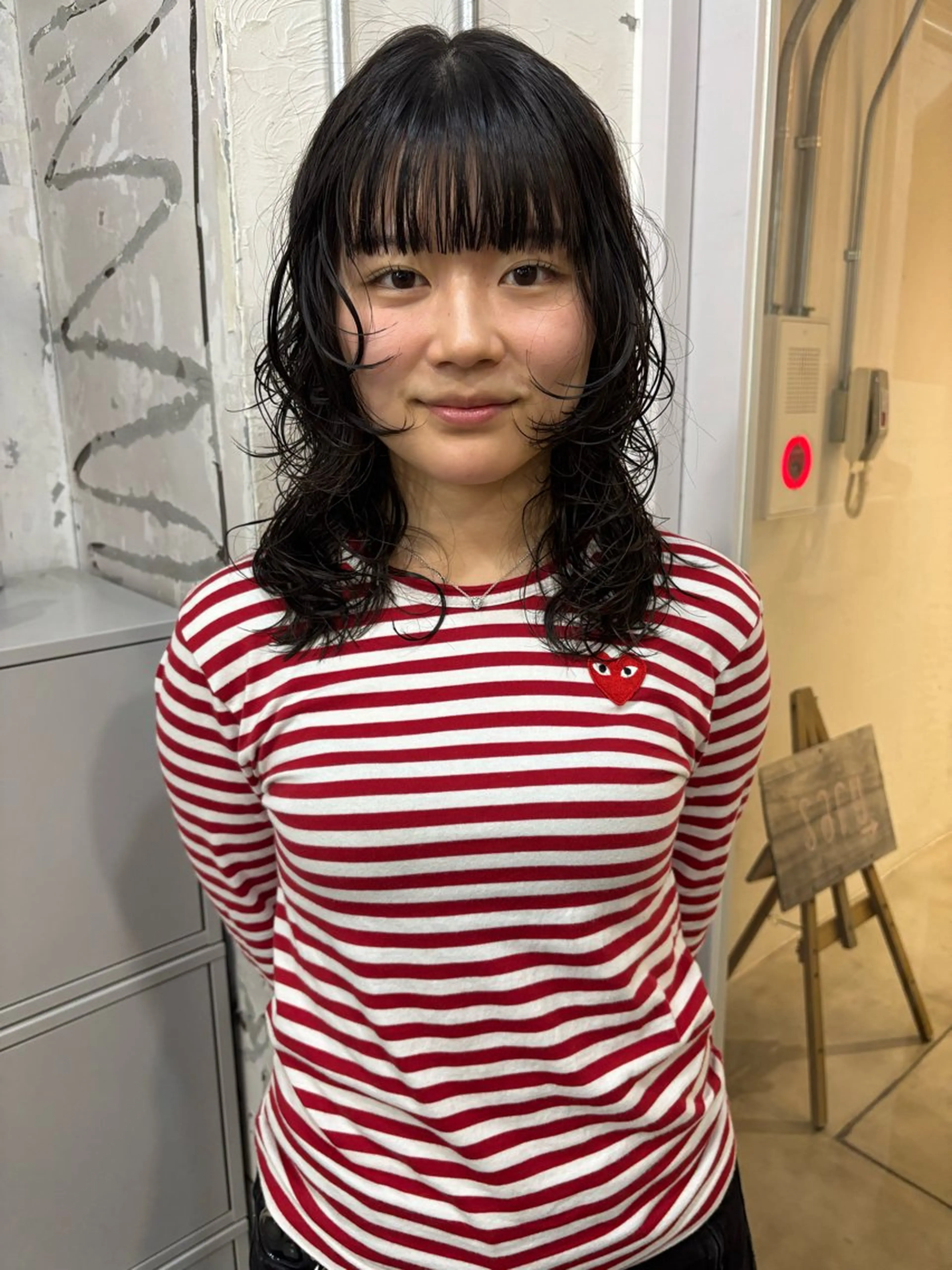 セミロング カット パーマ 大西 柚羽のヘアスタイル