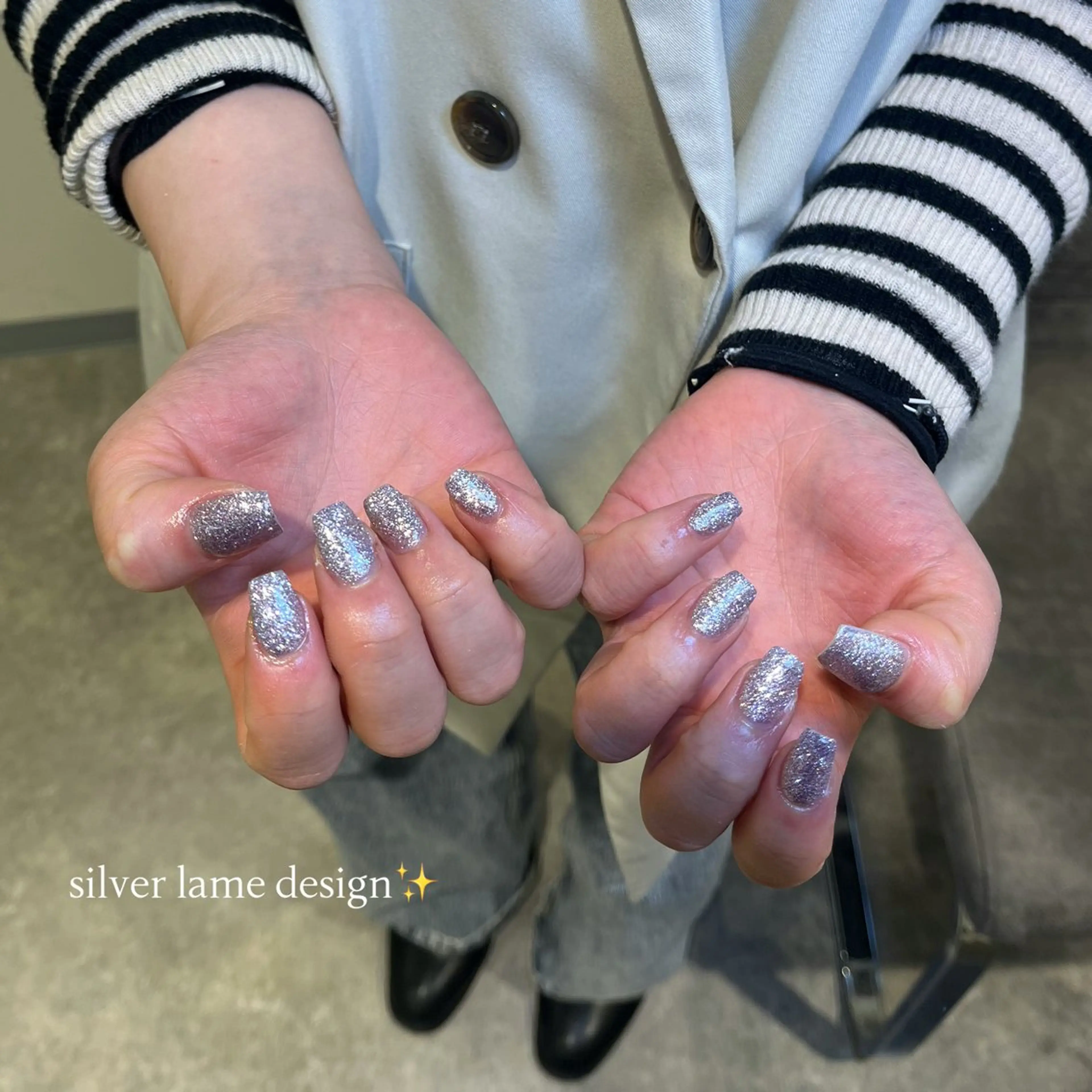 ネイル ラメ(グリッター) シルバー ハンドネイル Zen Neo / SEINA🎀のネイルデザイン
