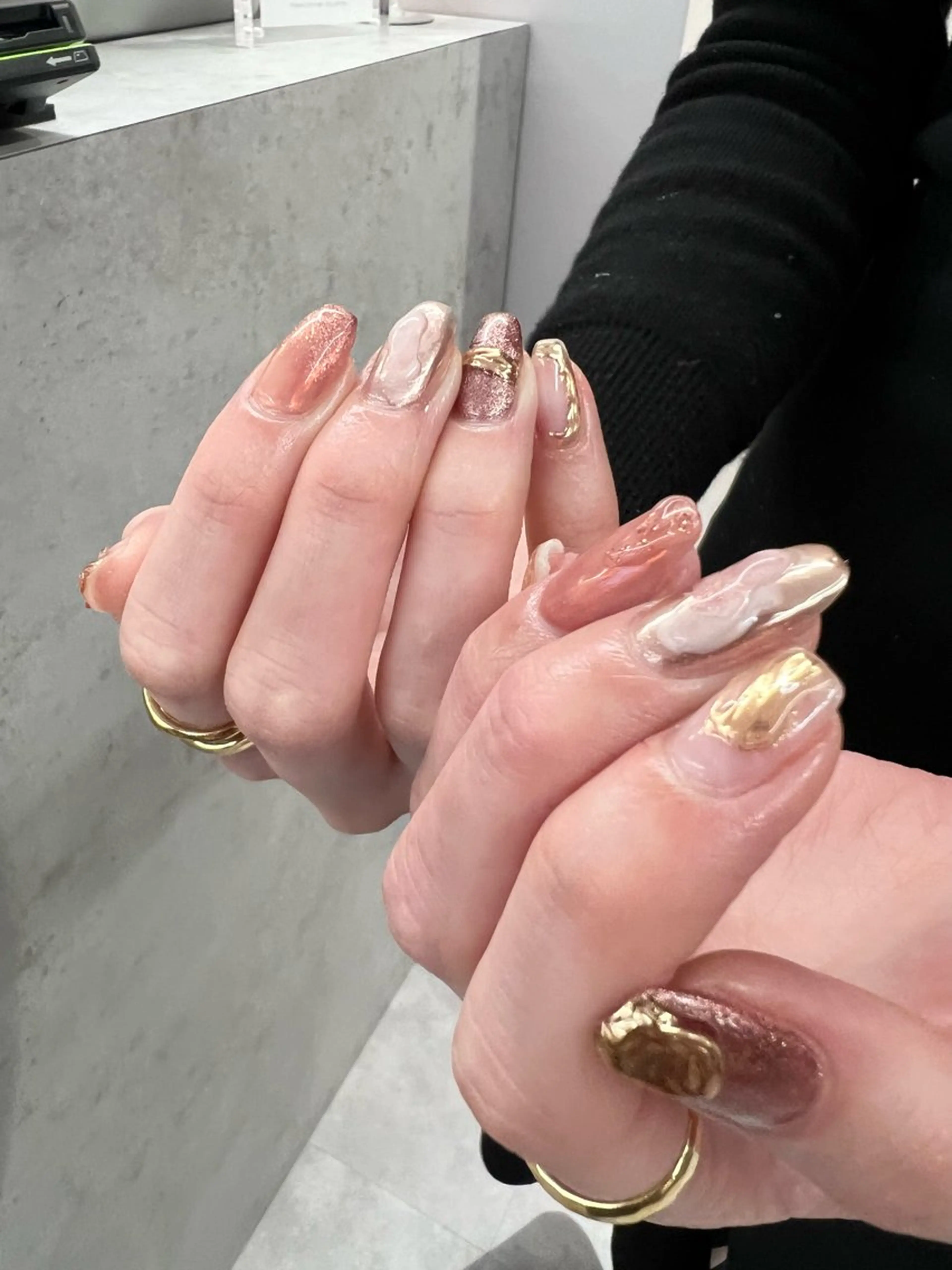 ネイル ボルドー クリアネイル ゴールド Bana_ Nailのネイルデザイン