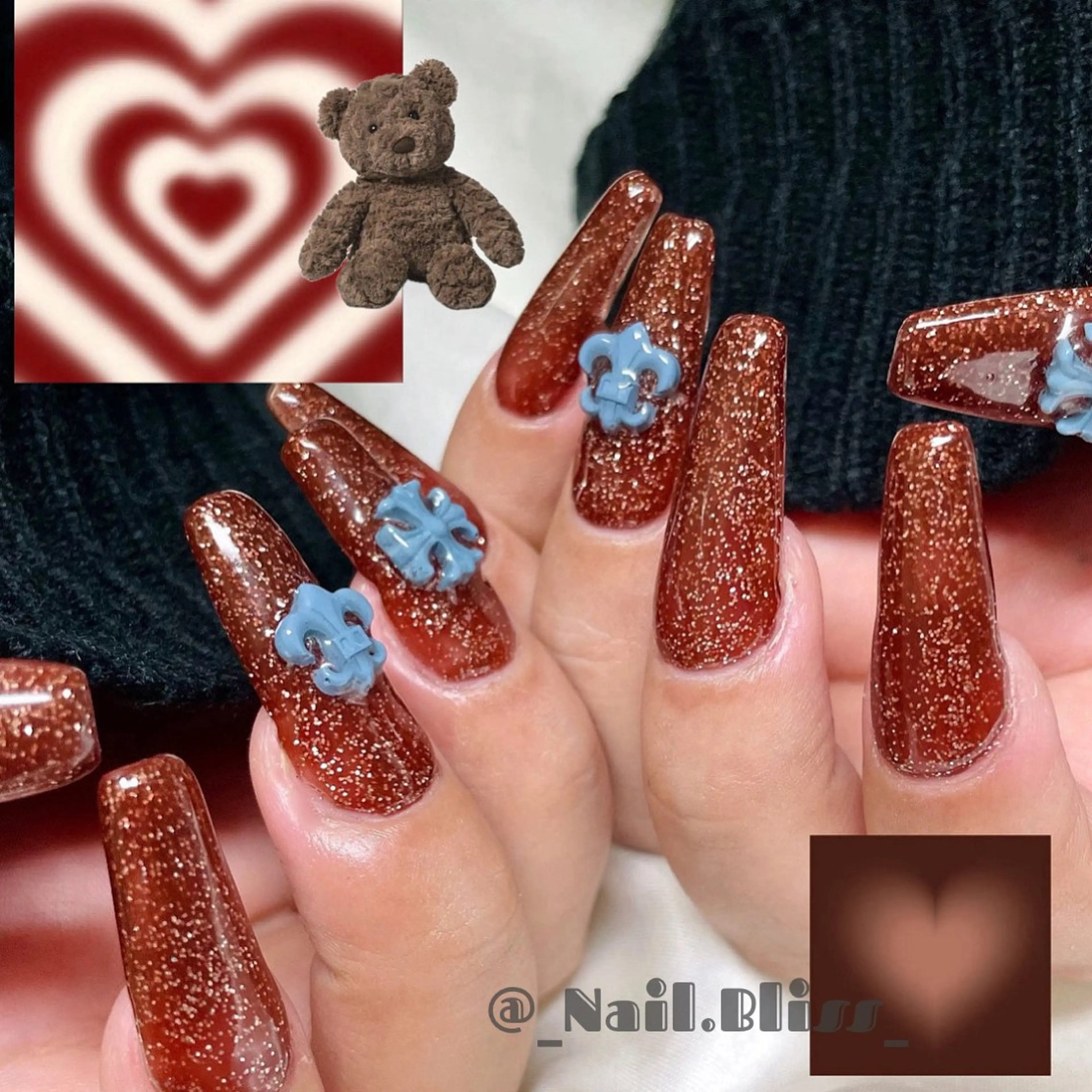 ネイル ブラウン ラメ(グリッター) ハンドネイル NAIL BLISSのネイルデザイン