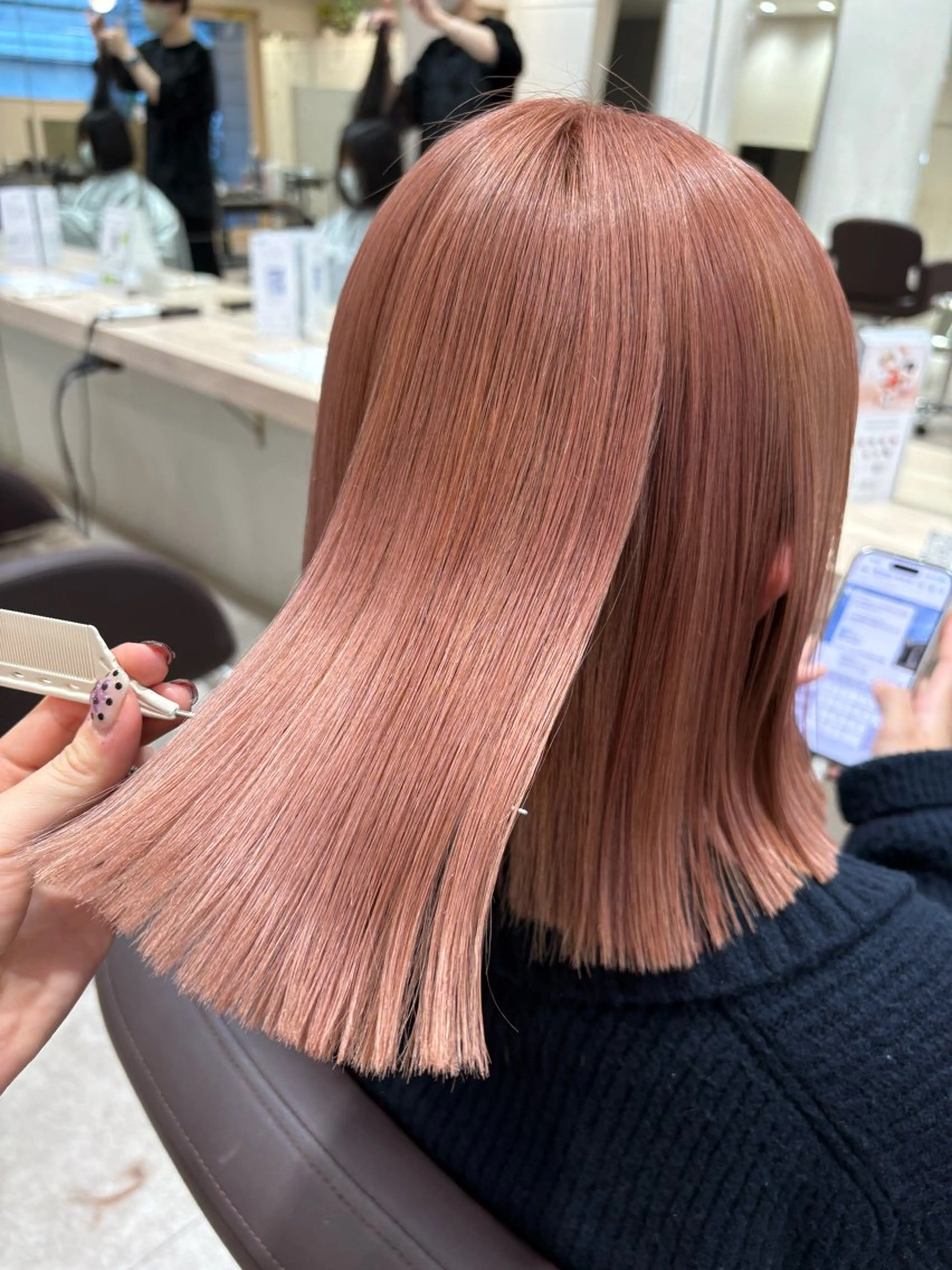 ミディアム カラー ベージュカラー ブリーチ ピンクカラー ピンクベージュ カット ヘアカラー 艶髪縮毛矯正/レ イヤー/atsumiのヘアスタイル