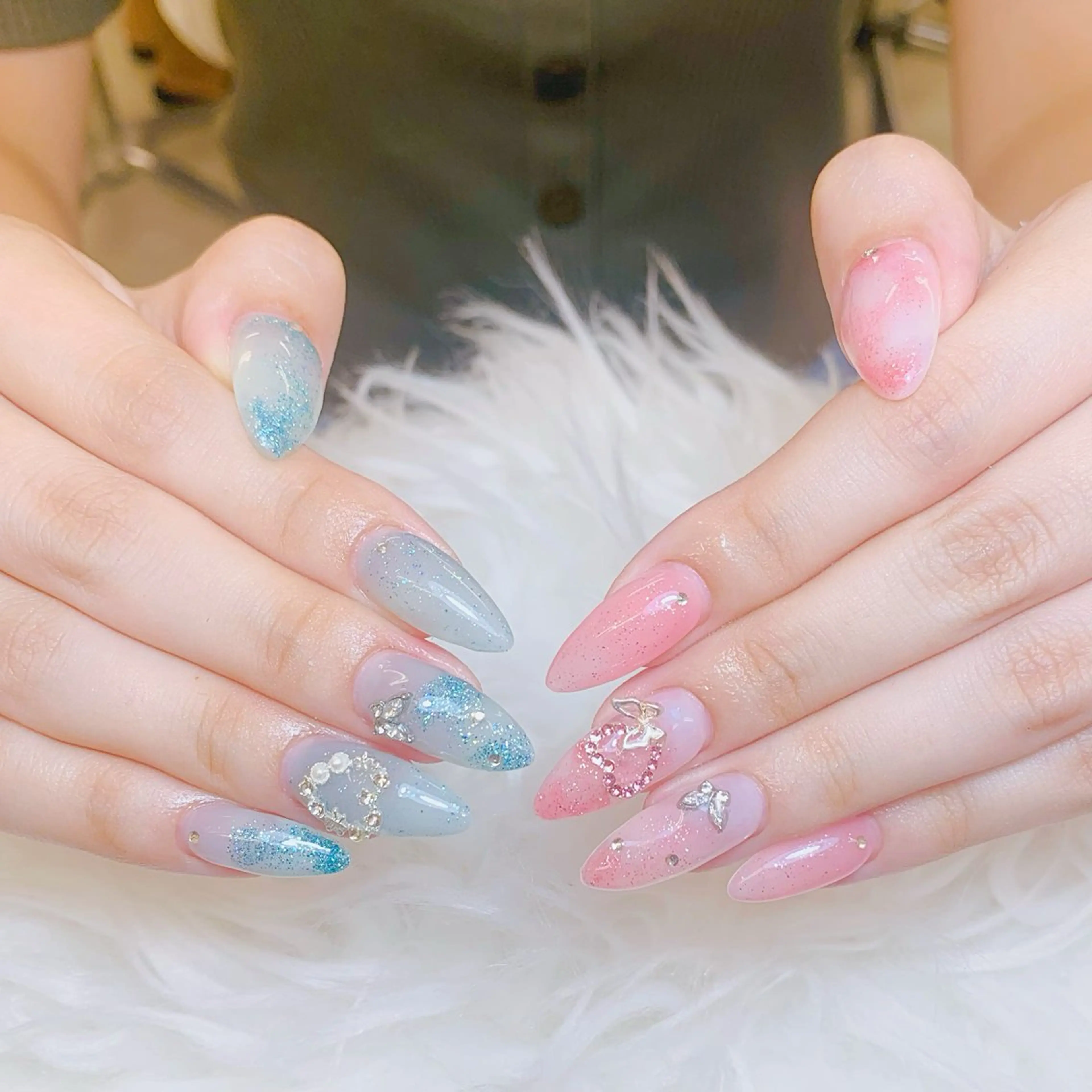 ネイル チークネイル 長さ出し フラッシュネイル フレンチネイル グラデーション ハンドネイル AN NAIL SALONのネイルデザイン