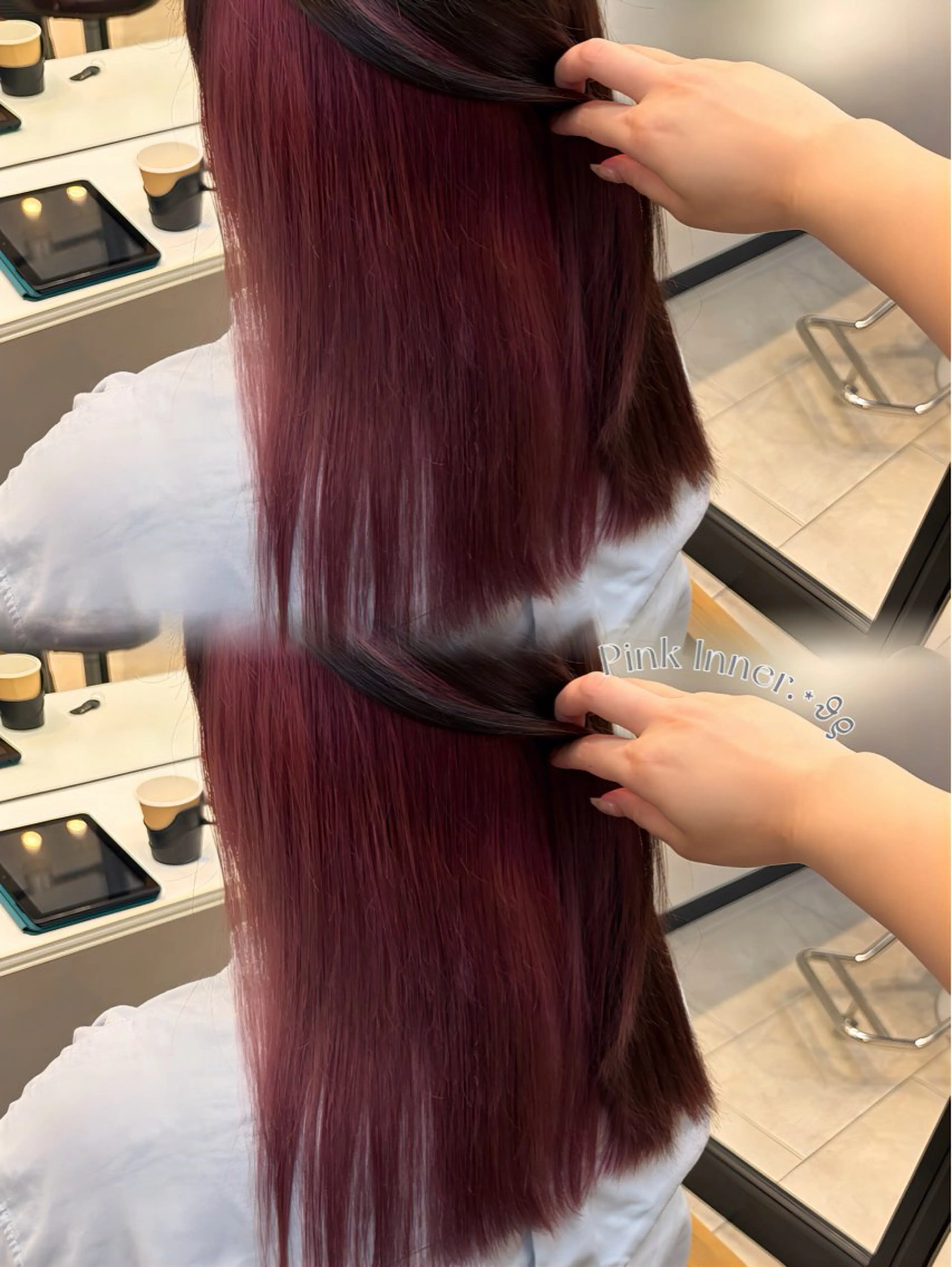 ミディアム カラー ピンクカラー カット ヘアカラー トリートメント MAKO/モテ髪/ ハイトーン/赤みなしのヘアスタイル