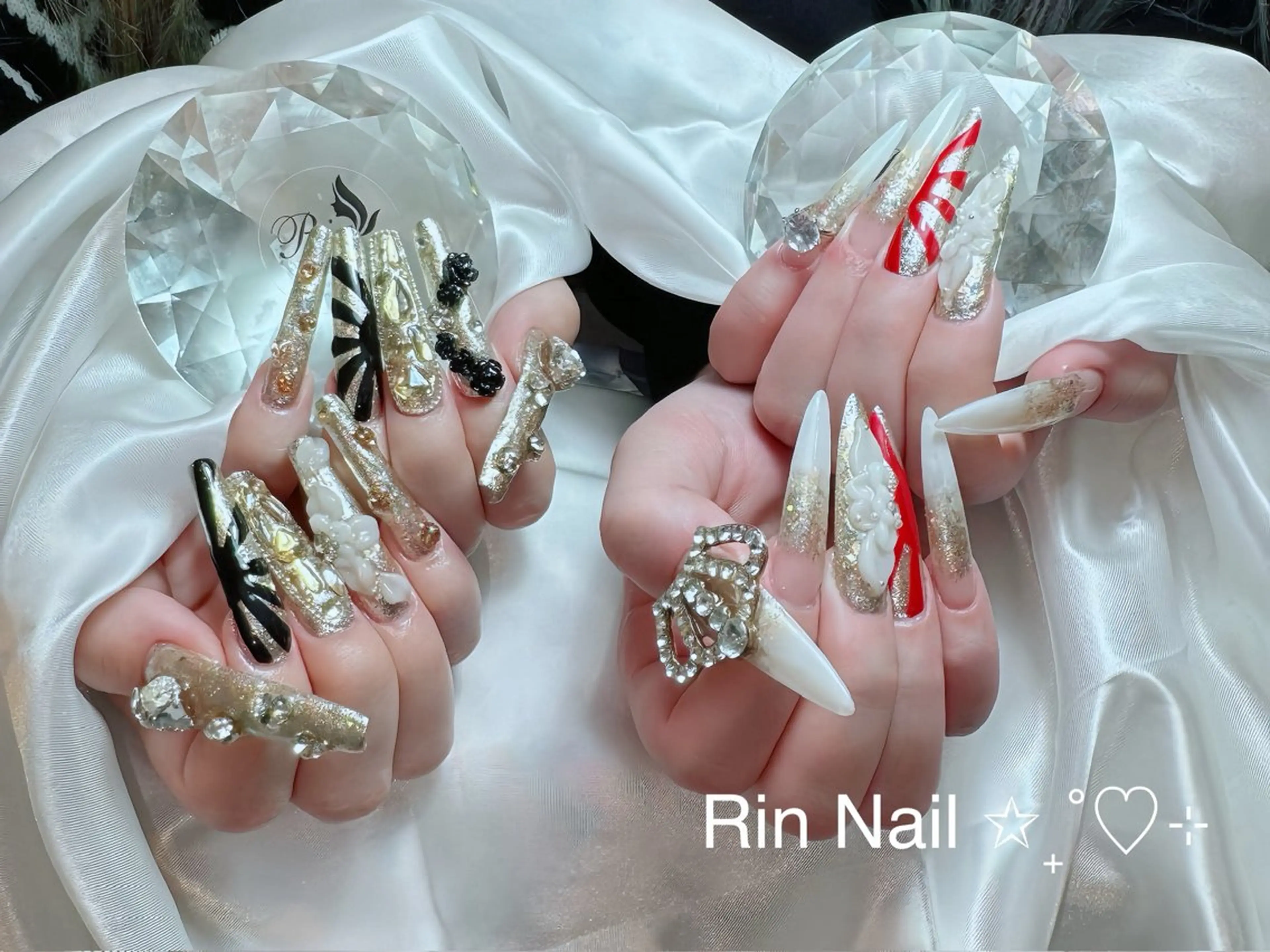 ネイル アートネイル 成人式 ロングネイル ニュアンスネイル スカルプネイル ハンドネイル Rin Nail 新大久保店のネイルデザイン