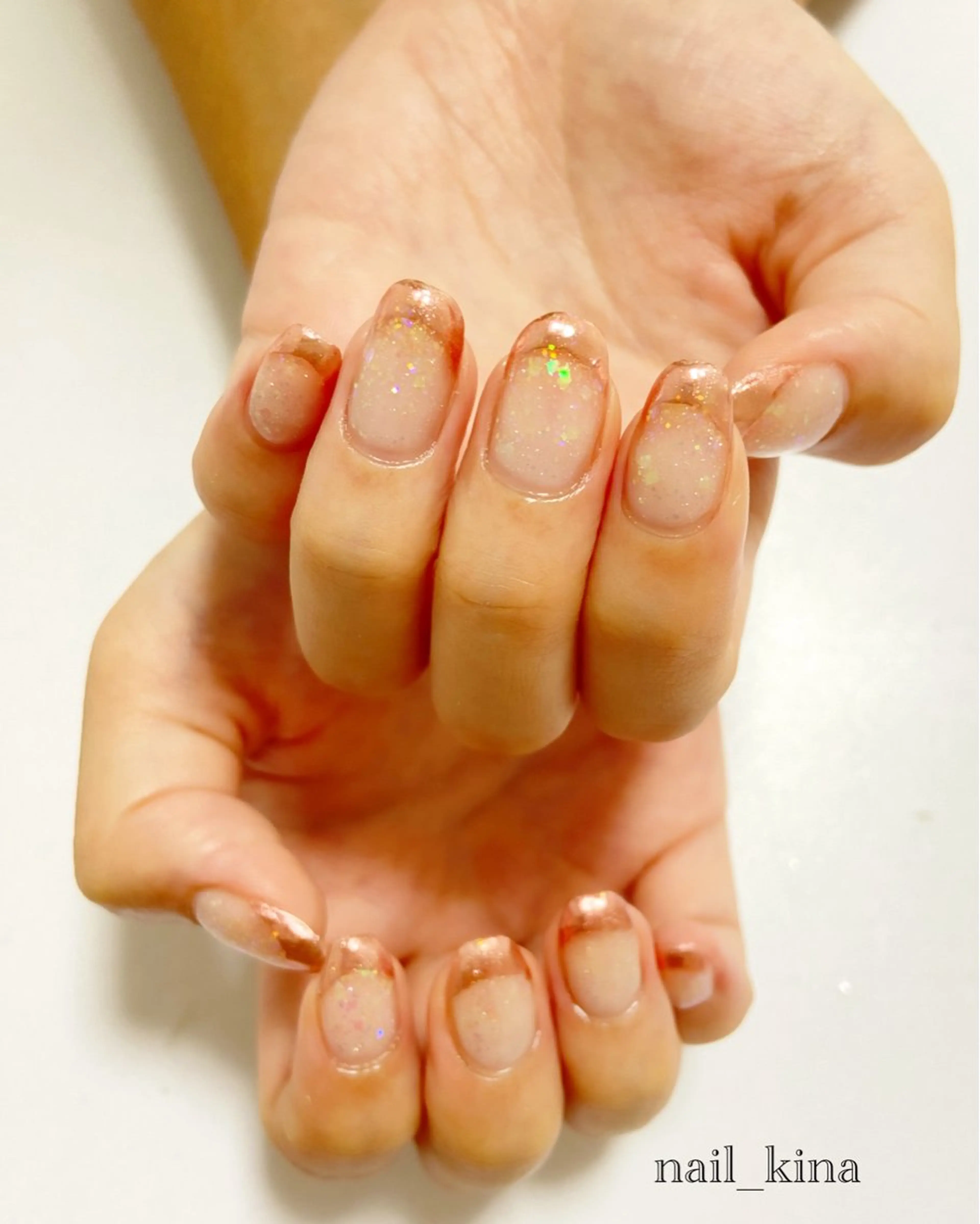 ネイル フレンチネイル ミラーネイル nail_ kinaのネイルデザイン