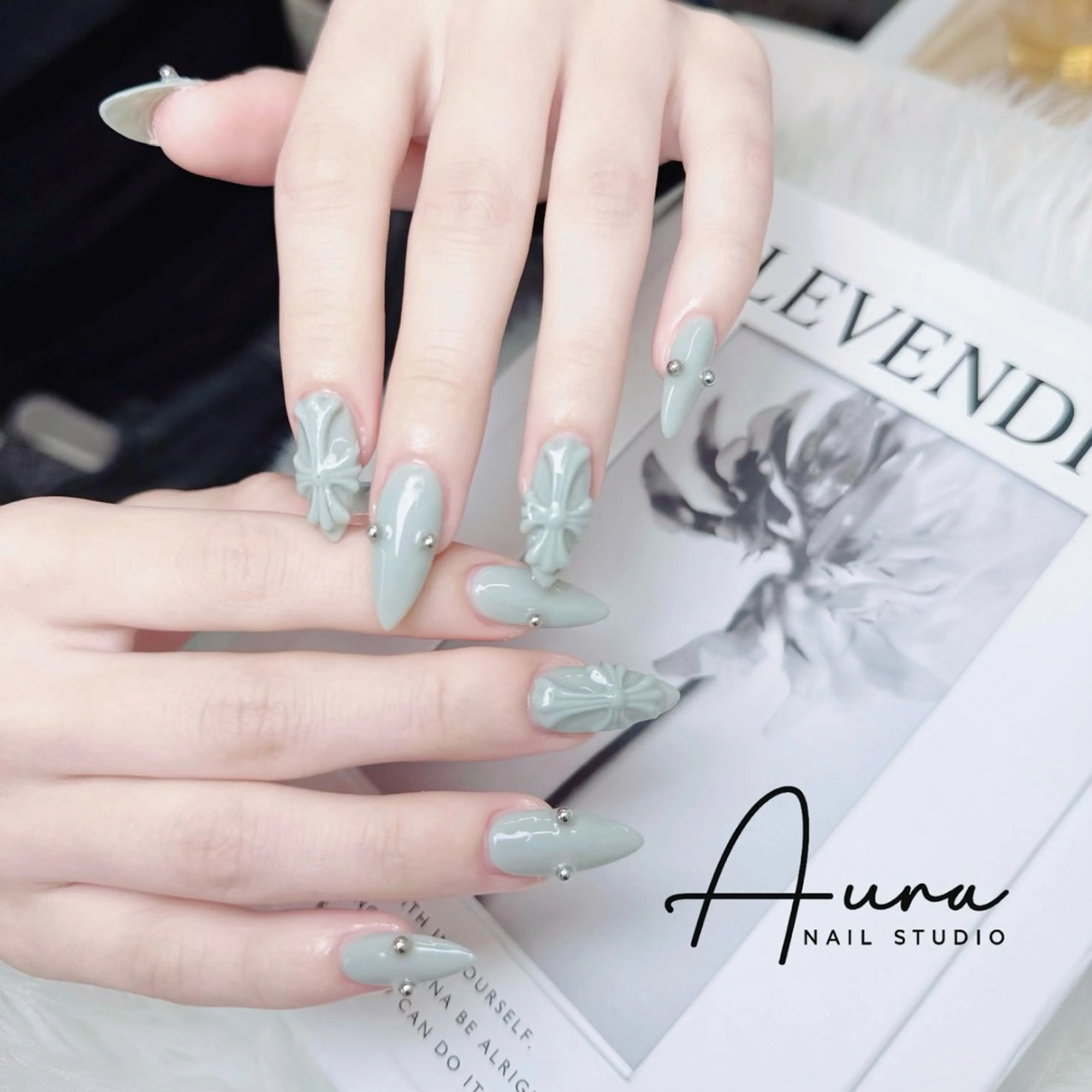 ネイル 韓国ネイル リボン シンプルネイル ハンドネイル Aura Nail Studioのネイルデザイン