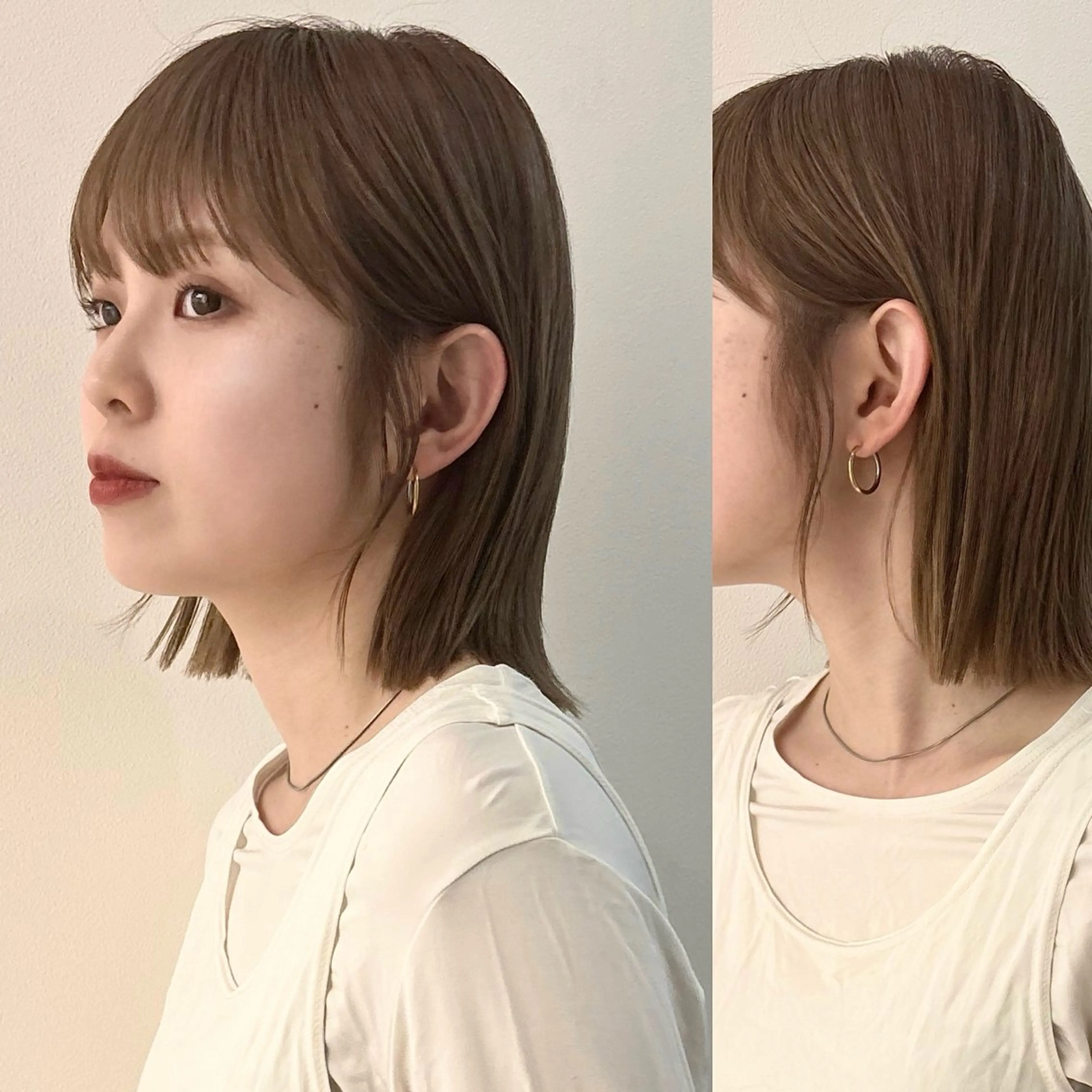 ミディアム カラー カット ヘアカラー saki‪🌱‬♡ /ボブ/透明感カラーのヘアスタイル