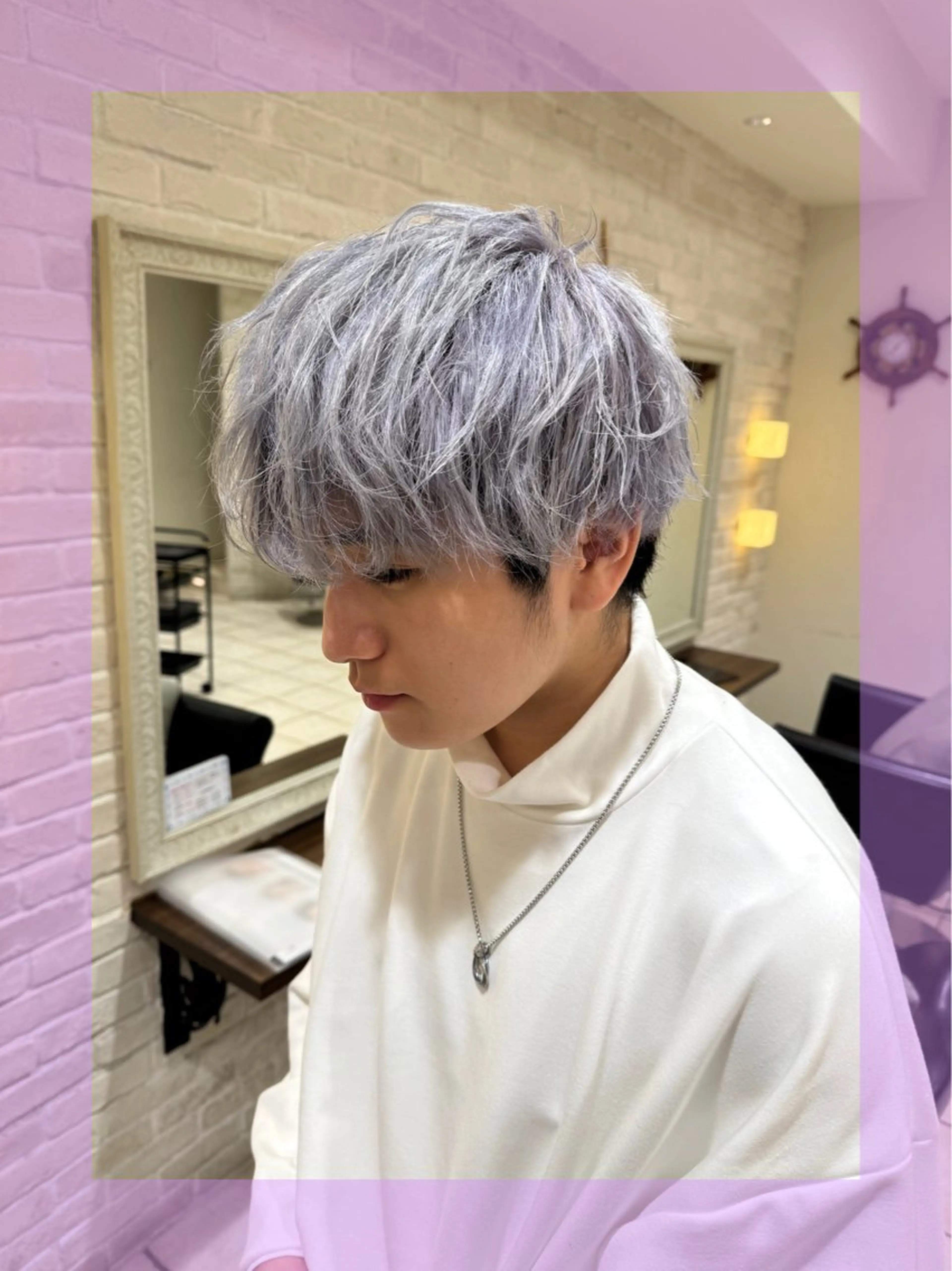 ショート カラー メンズ パープルカラー シルバー ブリーチ♡メンズ マッシュ♡MIUのヘアスタイル