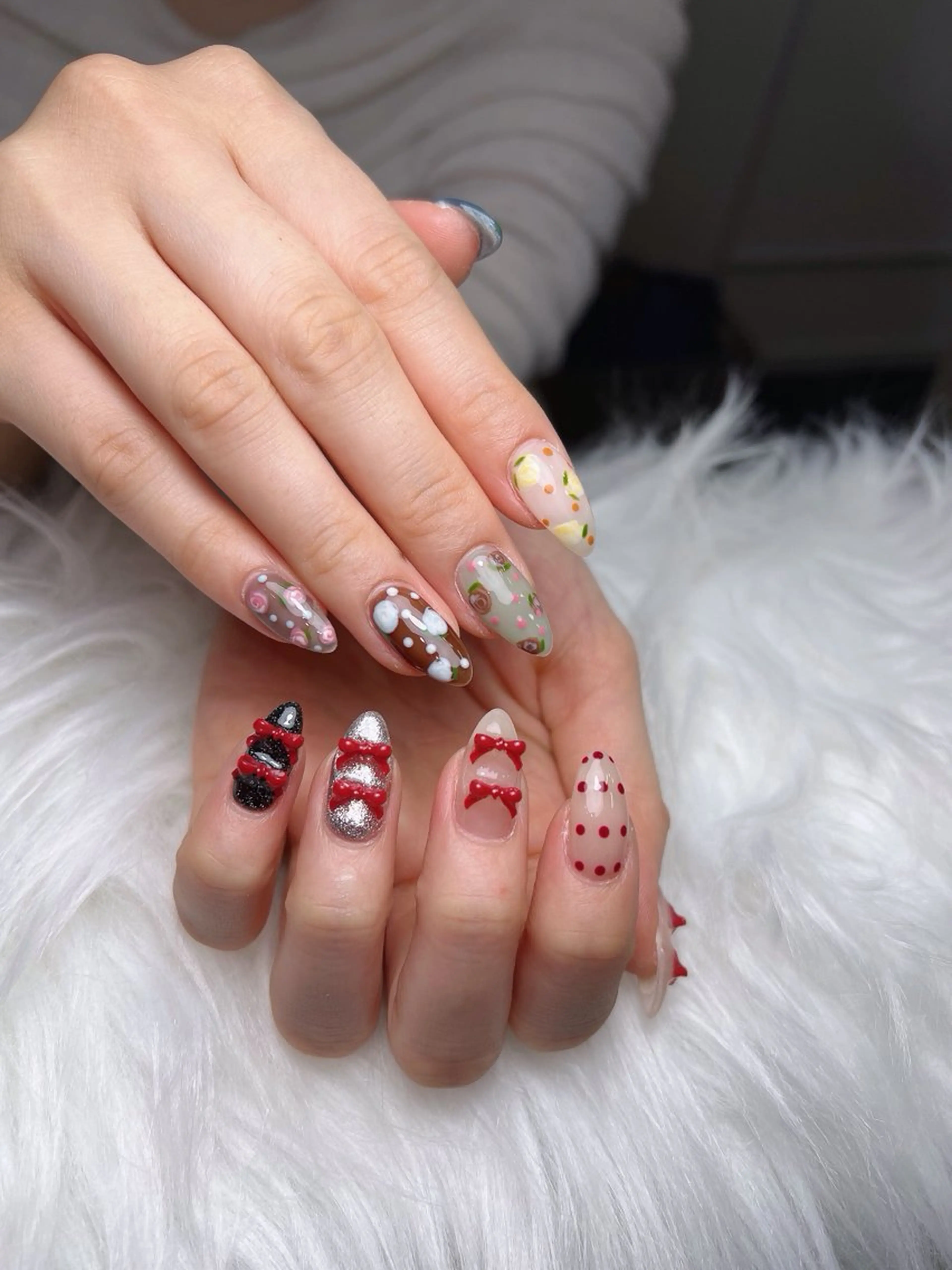 ネイル オーロラネイル ボルドー ブラウン 氷ネイル・うるうるネイル キラキラネイル ハンドネイル Sora  Nail 長さ出し専門店のネイルデザイン