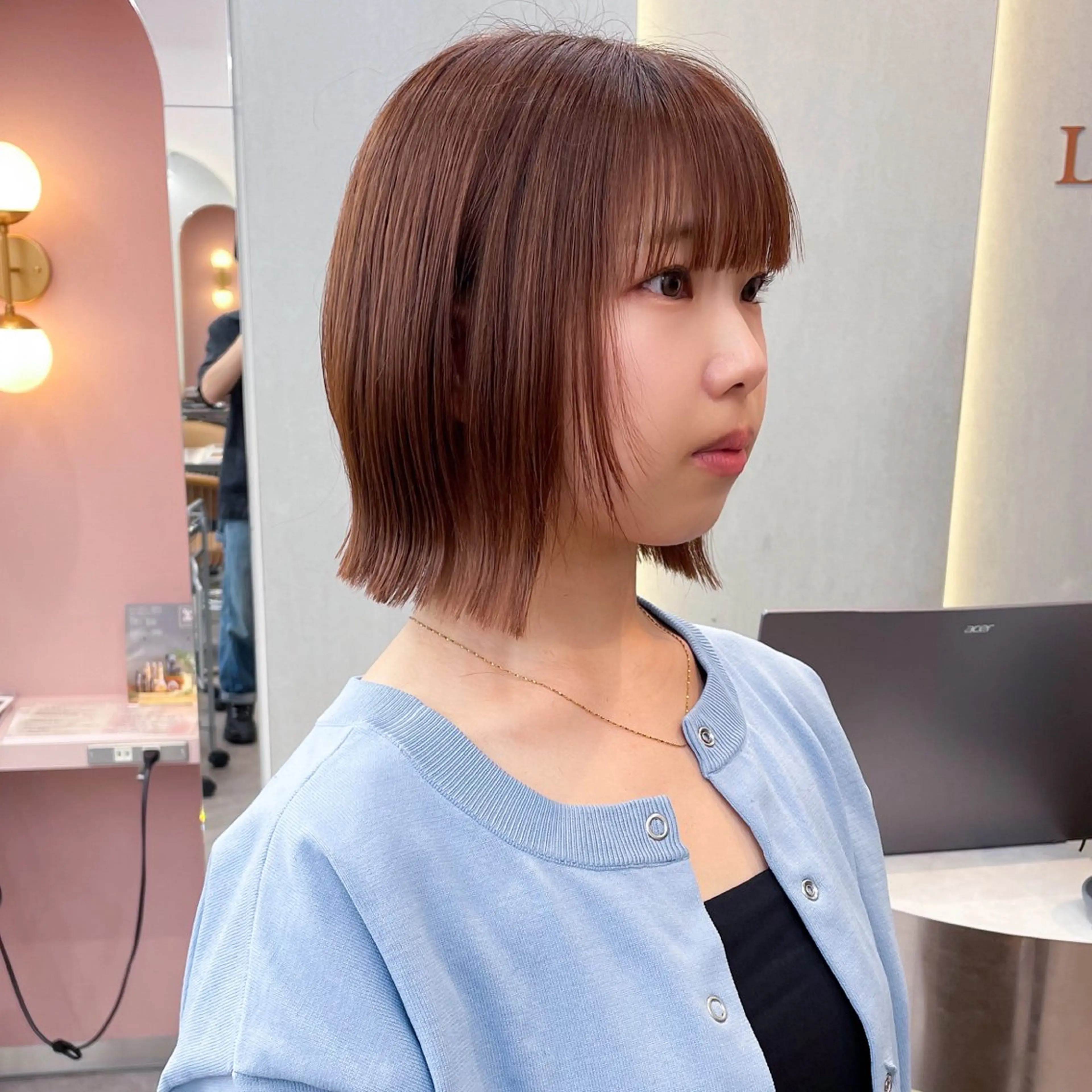 ミディアム カラー カット ヘアカラー 縮毛矯正 トリートメント 縮毛矯正/ストンボブ Wカラー💎ヒデジのヘアスタイル