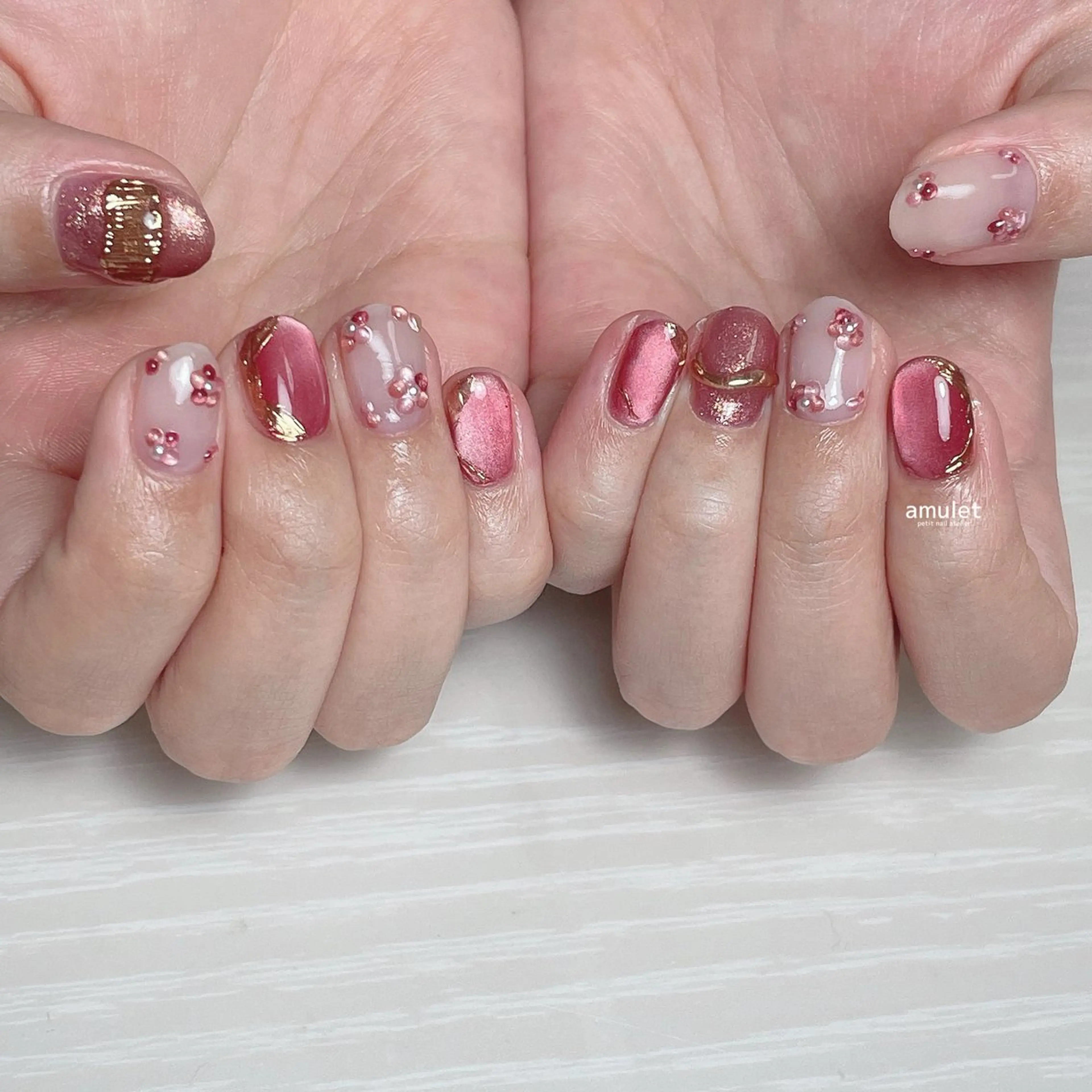 ネイル フラワーネイル 氷ネイル・うるうるネイル マグネットネイル ニュアンスネイル ぷっくりネイル ハンドネイル amulet TOMOMIのネイルデザイン