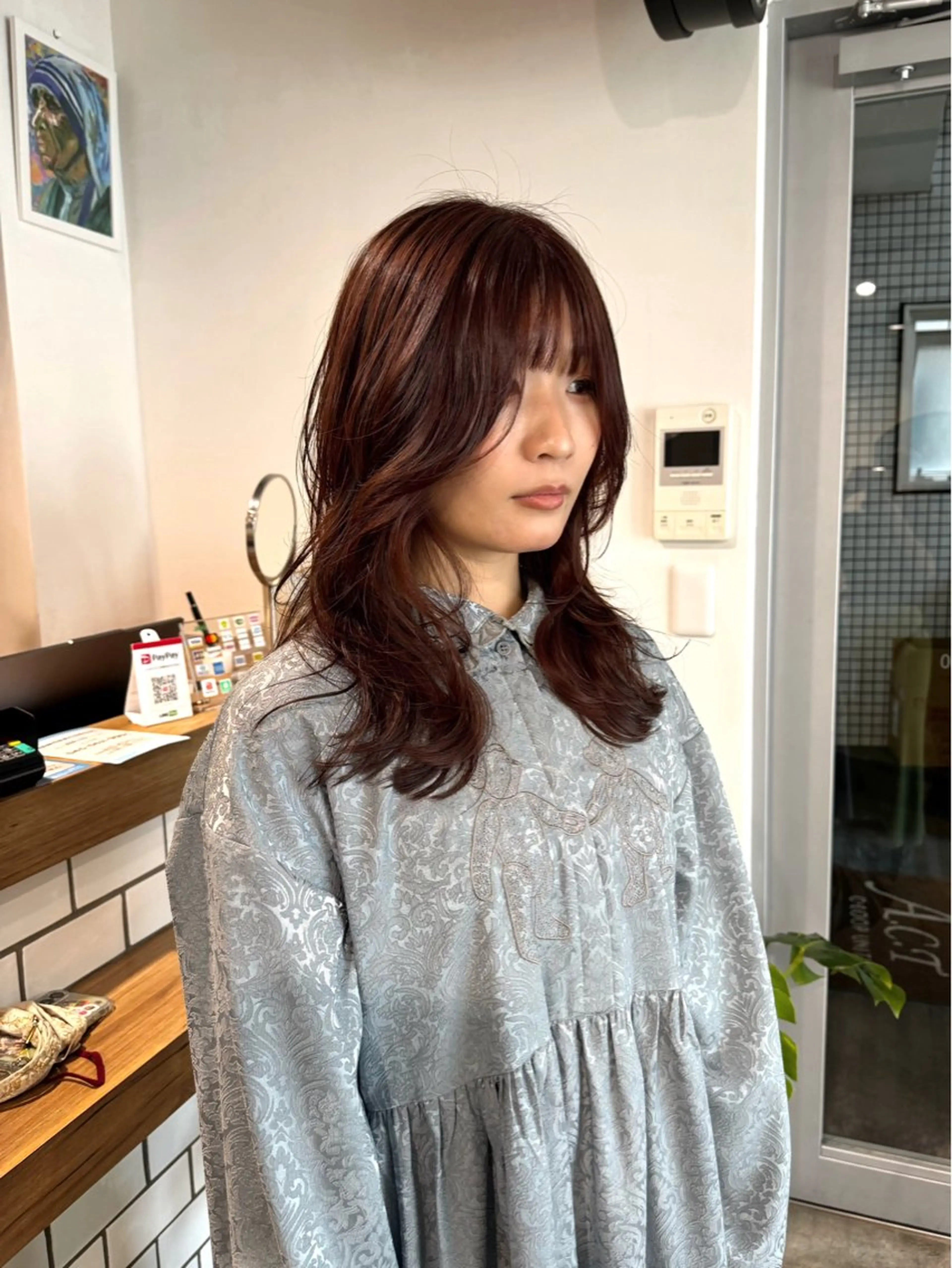 ミディアム カラー ミディアムレイヤー ブラウンカラー ピンクカラー ピンクブラウン レイヤーカット カット ヘアカラー レイヤー/大人ボブ 渡邉【日吉美容室】のヘアスタイル