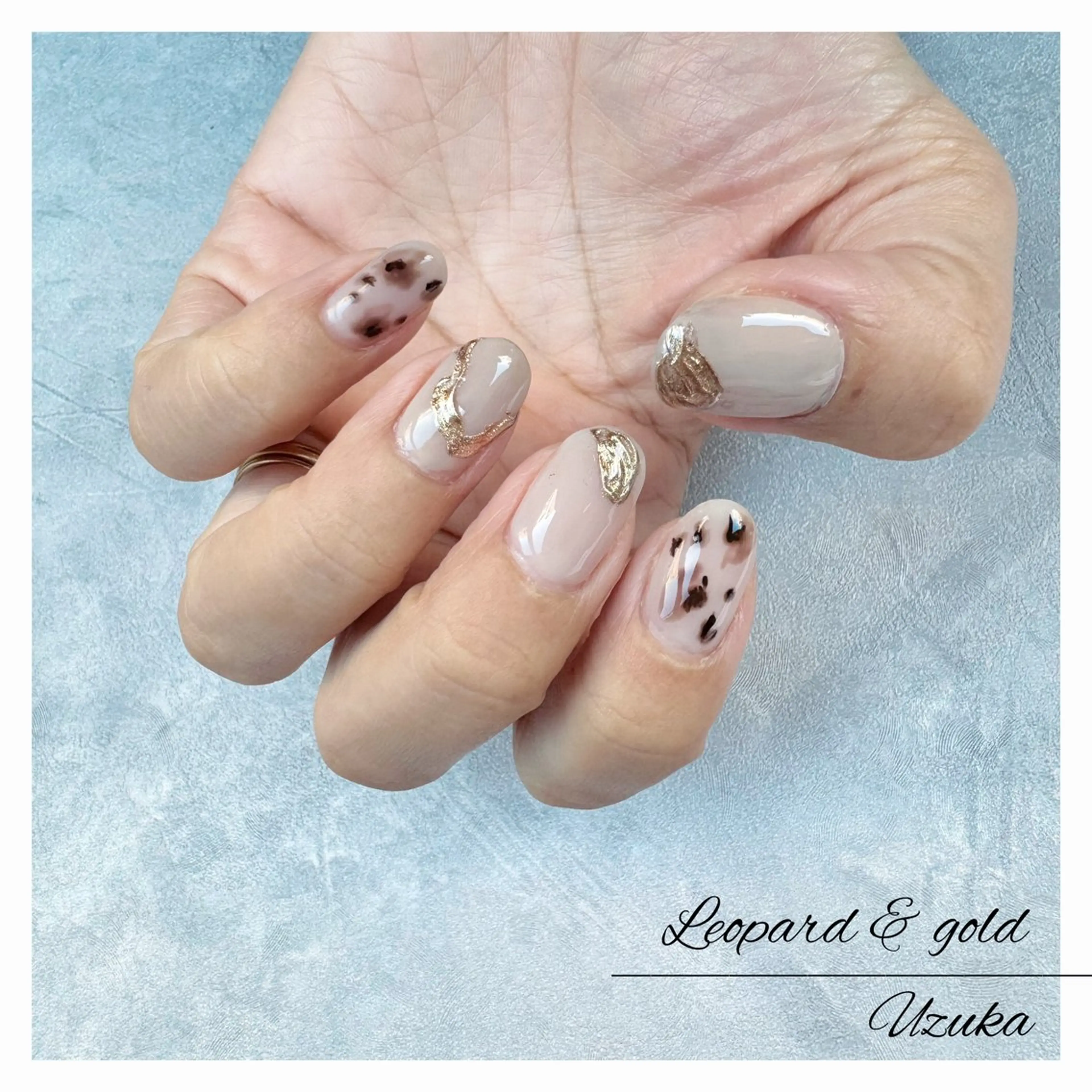 ネイル アニマル柄 ゴールド ミラーネイル ショートネイル 【 enn 】 Uzuka Yukaのネイルデザイン
