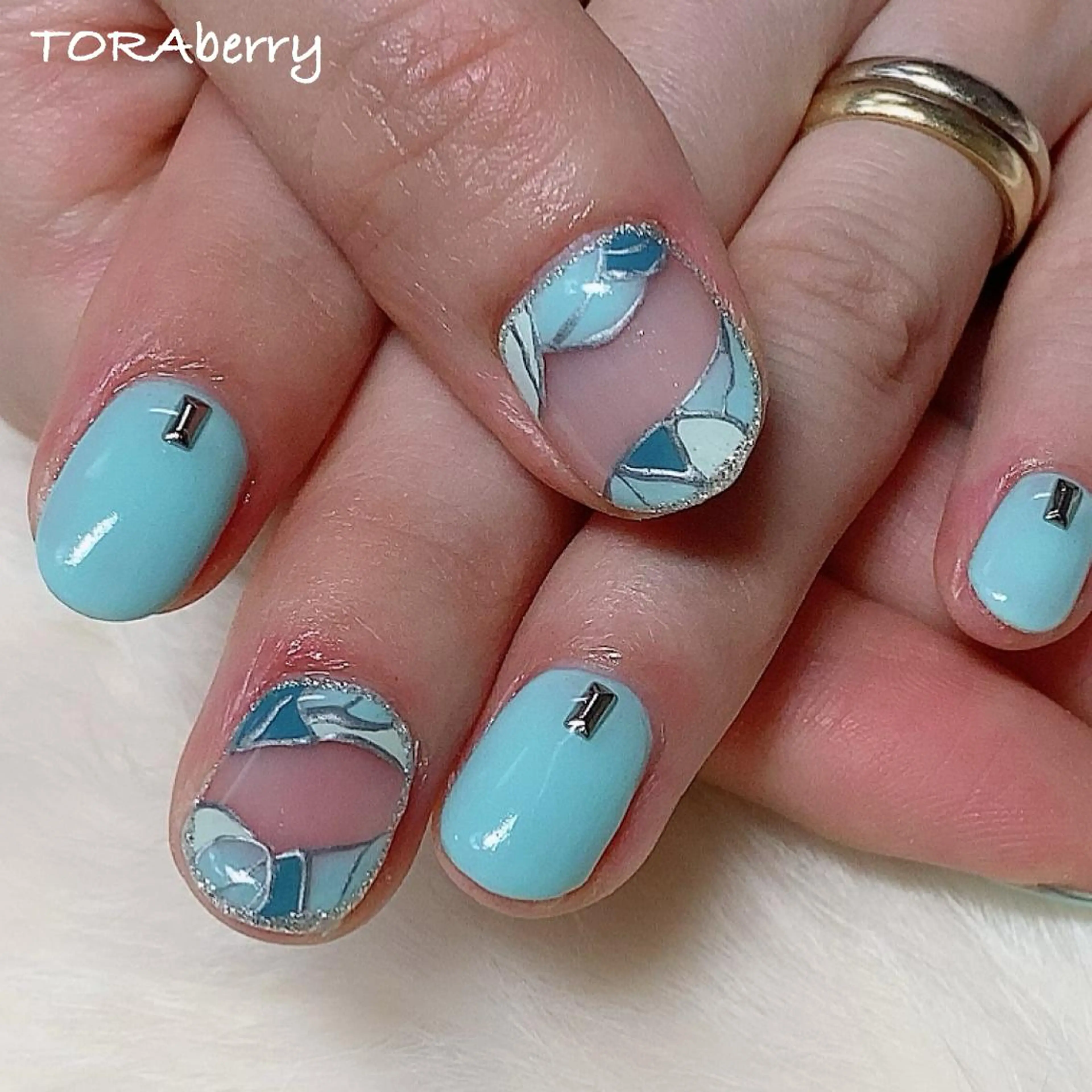 ネイル ブルー ハンドネイル ネイリスト なつみのネイルデザイン