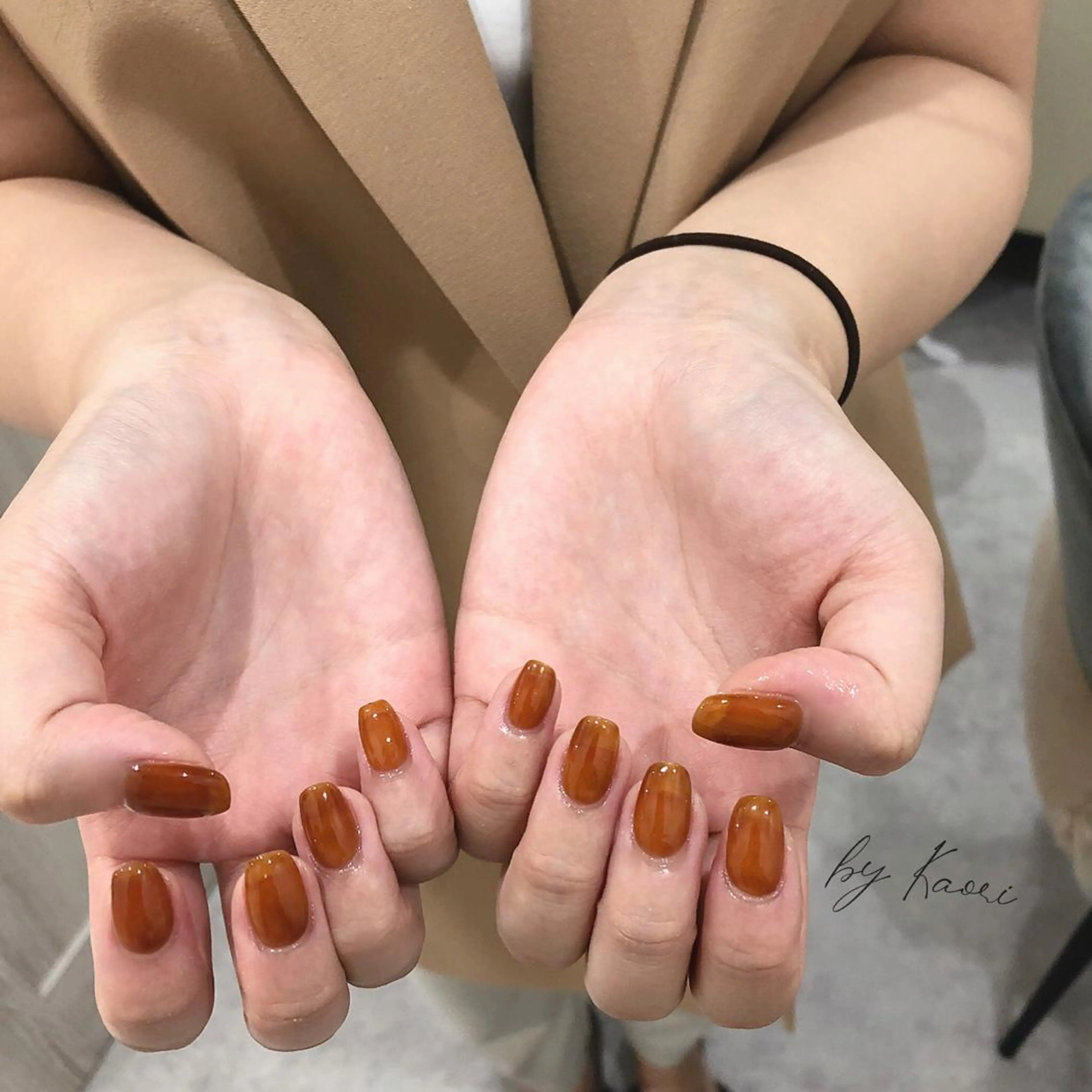 ネイル オーロラネイル ブラウン カジュアル フットネイル フレンチネイル ハンドネイル _Defi_ by Kaoriのネイルデザイン